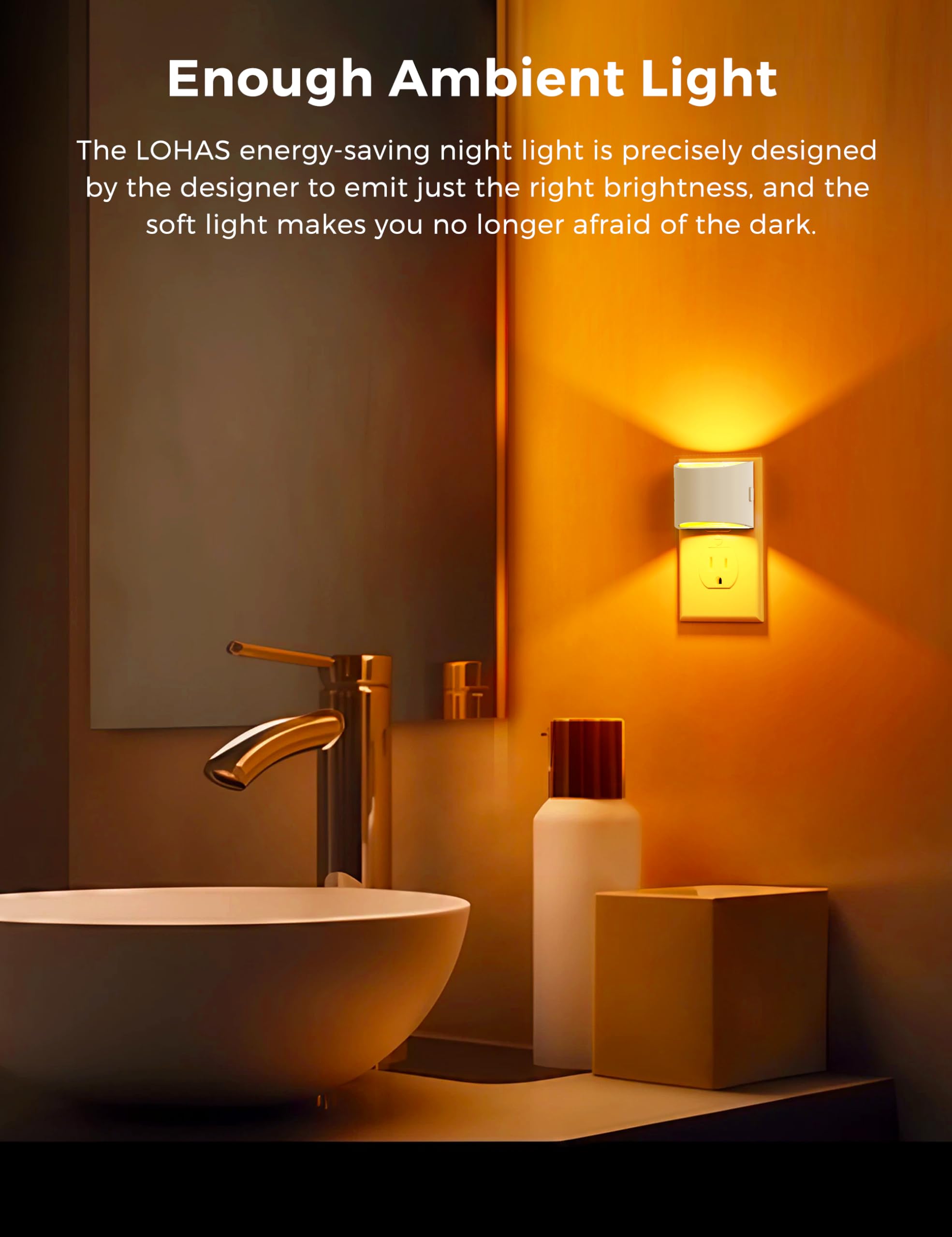 L LOHAS LED Night Light, Dusk to Dawn Sensor, 3 Brightness Levels, 2 Pack, White-Amber, Model A-GY10707WHUS-2