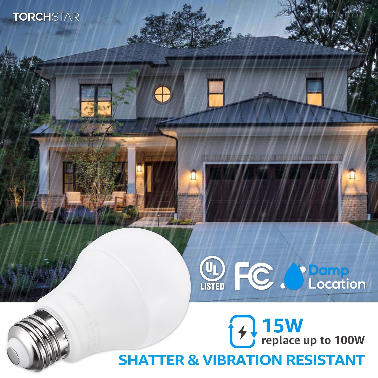 TORCHSTAR LED Garage Door Opener Bulb, 100W Equivalent, 1500LM, Warm White 3000K, E26 Base, Pack of 2, UL Listed