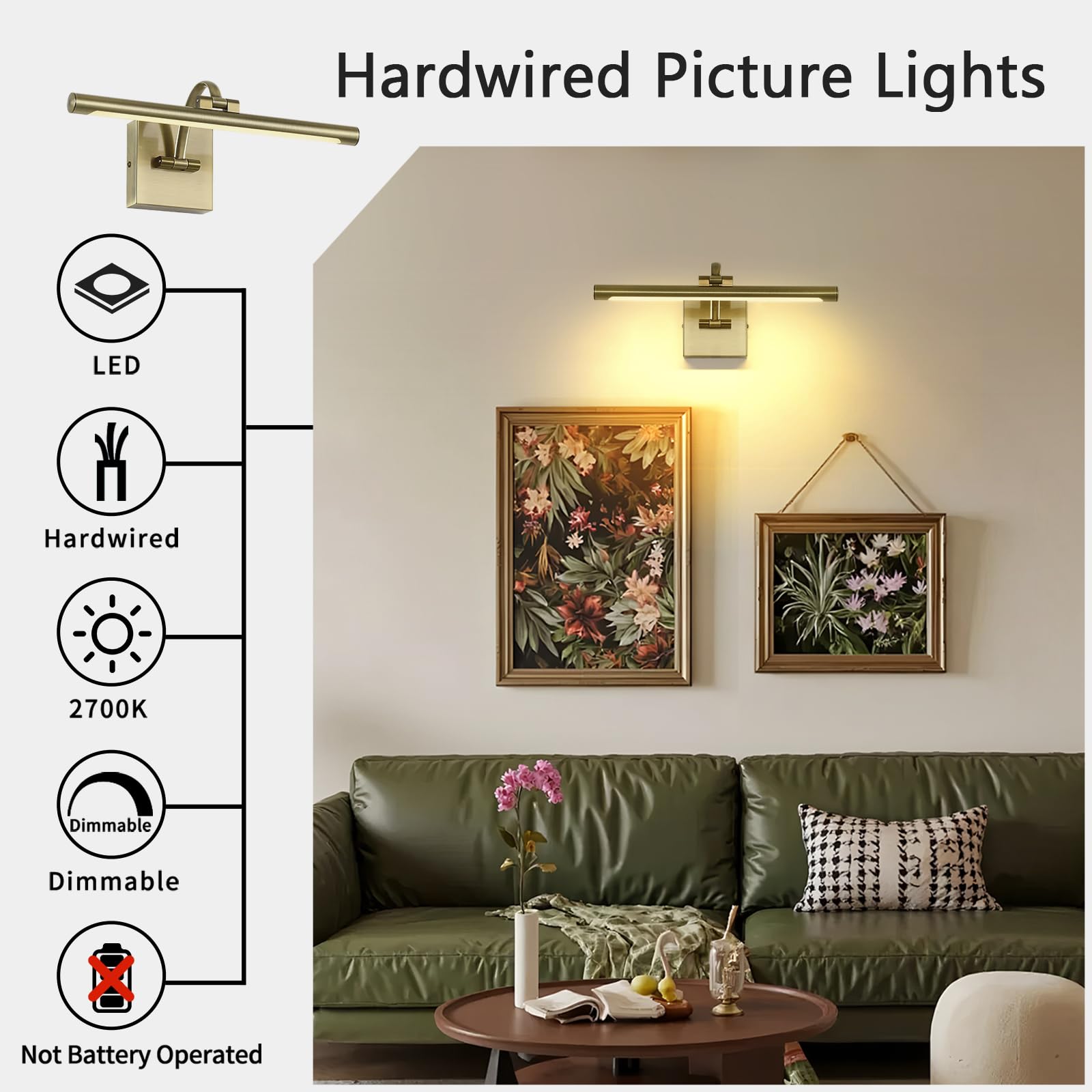 DESOOP Dimmable Picture Light - 15.75" Antique Bronze LED Art Lighting, Model 7115, Ideal for Wall Portraits and Artwork