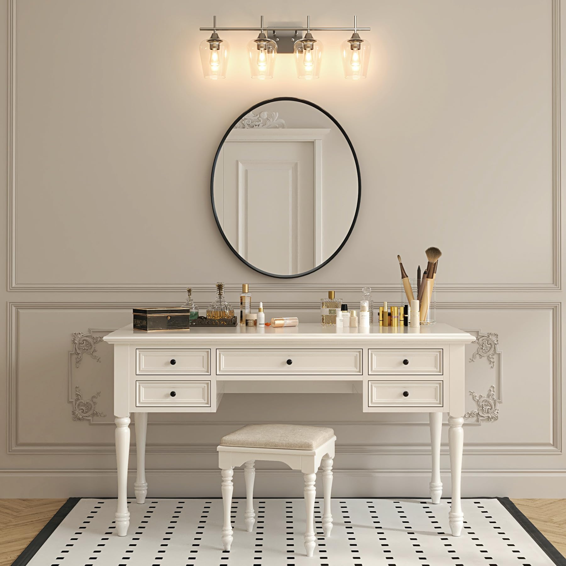 VONLUCE 4-Light Bathroom Vanity Light Fixture, Modern Brushed Nickel Wall Lamp with Clear Glass, Model HCF2804NI