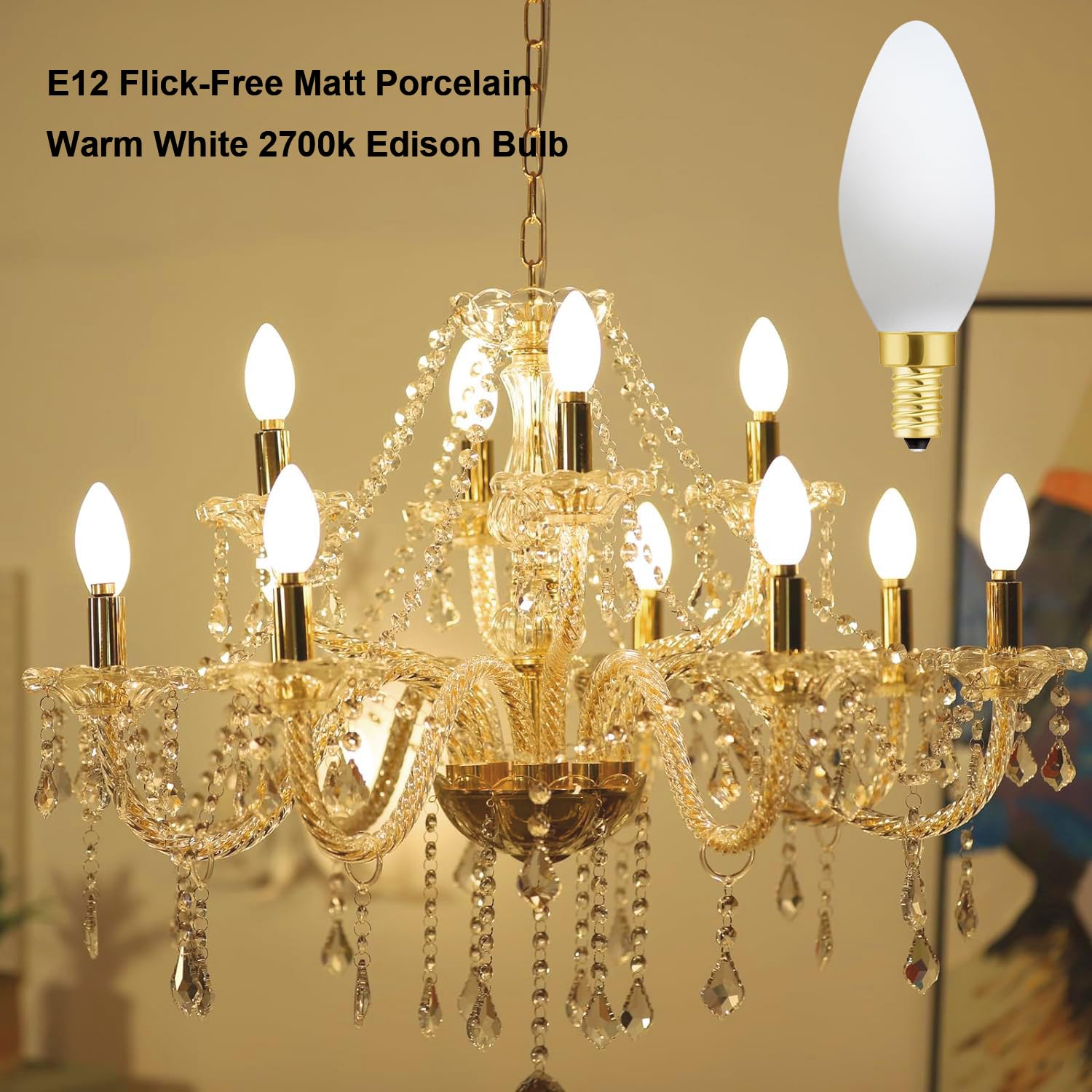 Xininsun E12 Frosted Candelabra Bulb 40W Equivalent, E12 Led Matt White Porcelain Dim-To-Warm 2000-2800K Cri 92 Excellent Color