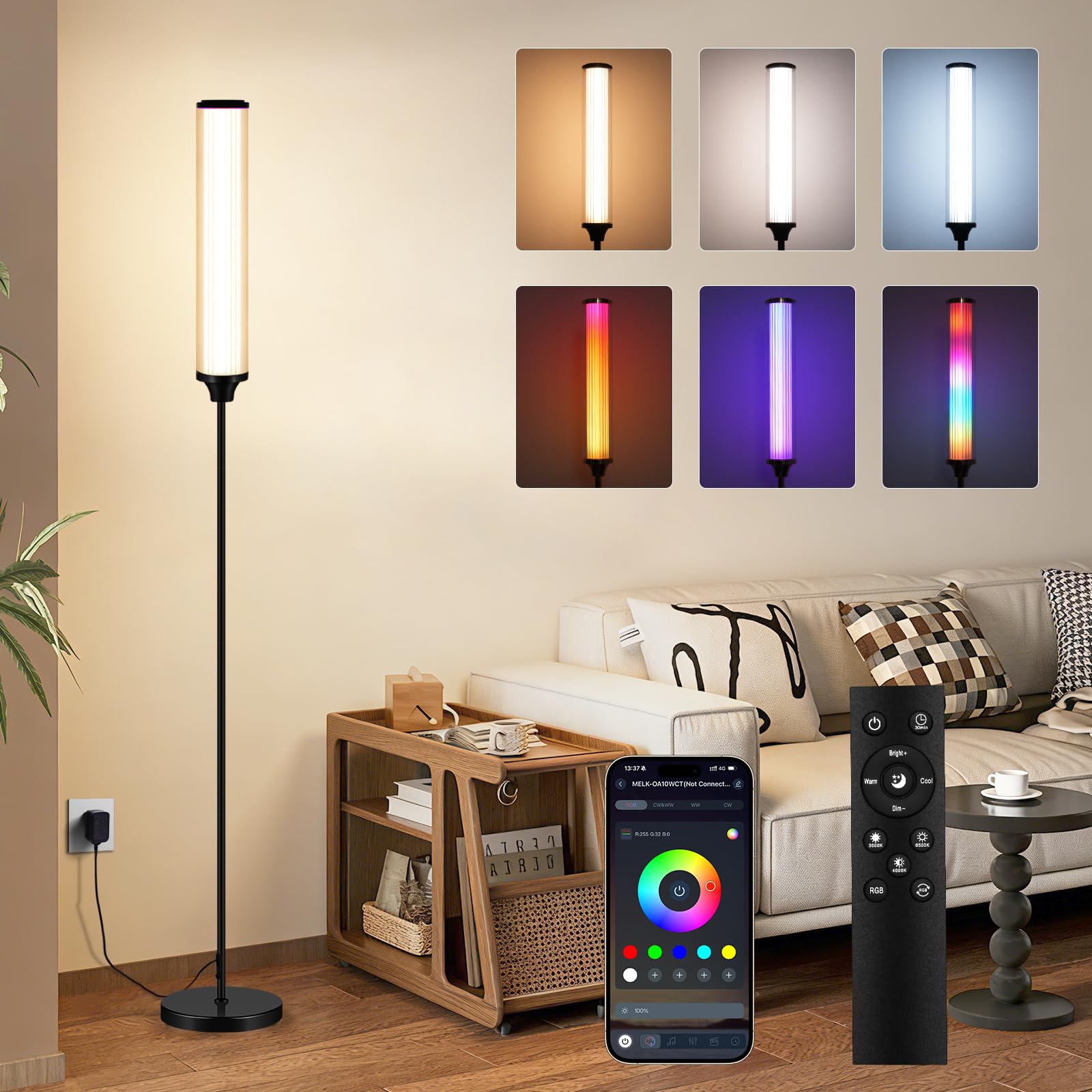 FRIDEKO HOME Floor Lamp, Smart RGBCW LED Color Changing Ambient Lighting for Living Room & Gaming Decor, Standing Lamp with App 