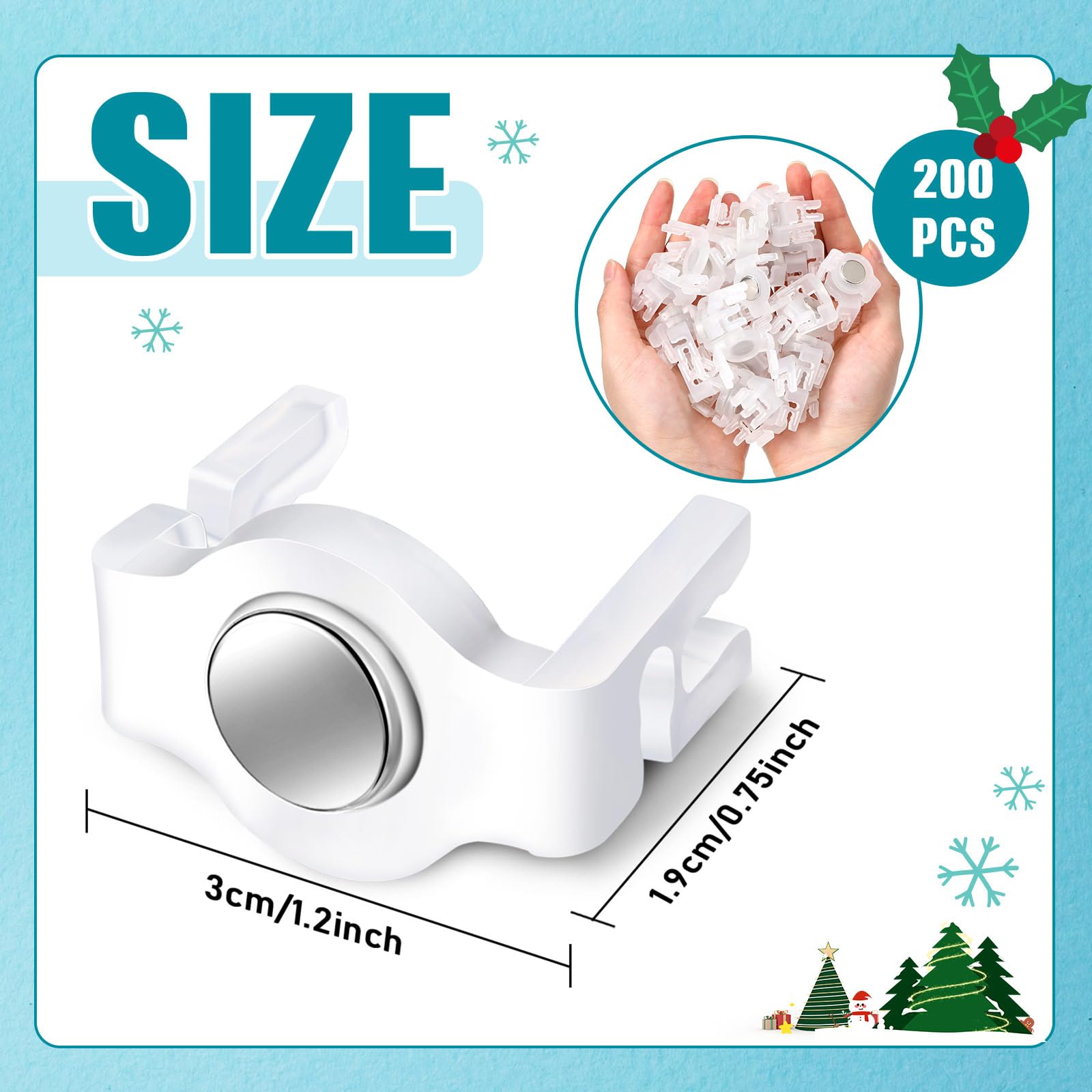 Magnetic C9 Socket Clips Magnetic Christmas Light Clips for Outdoor Patio Lighting (Clear, 200 Pieces)