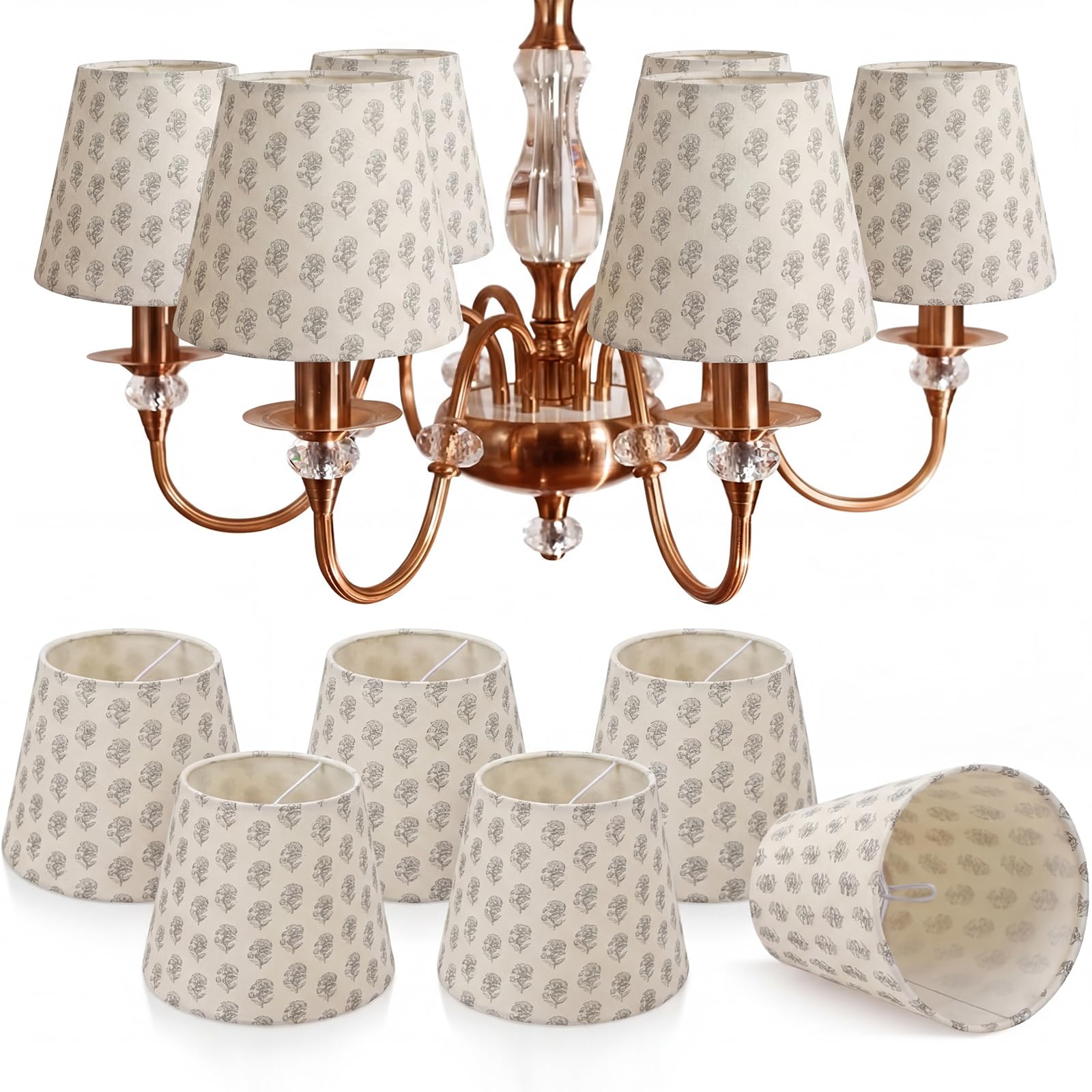 Gerrii Set of 6 Vintage Floral Mini Chandelier Lamp Shades 5.5 x 5.1 x 3.5 Small Clip-on Lampshades for Table Lamp Farmhouse