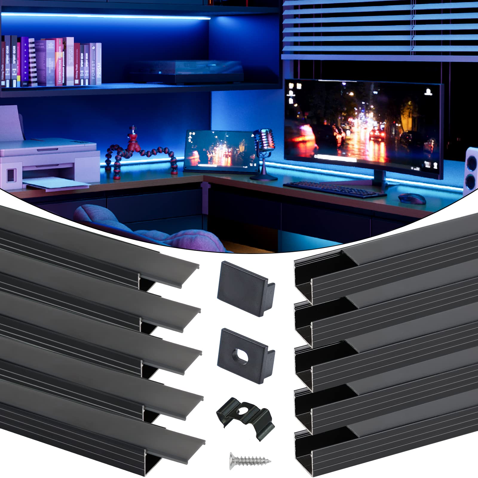 Muzata 10Pack 3.3FT/1M Plus-Size Spotless LED Channel Black LED Strip Diffuser Channel with Frosted Black Diffuser Cover U103 BF