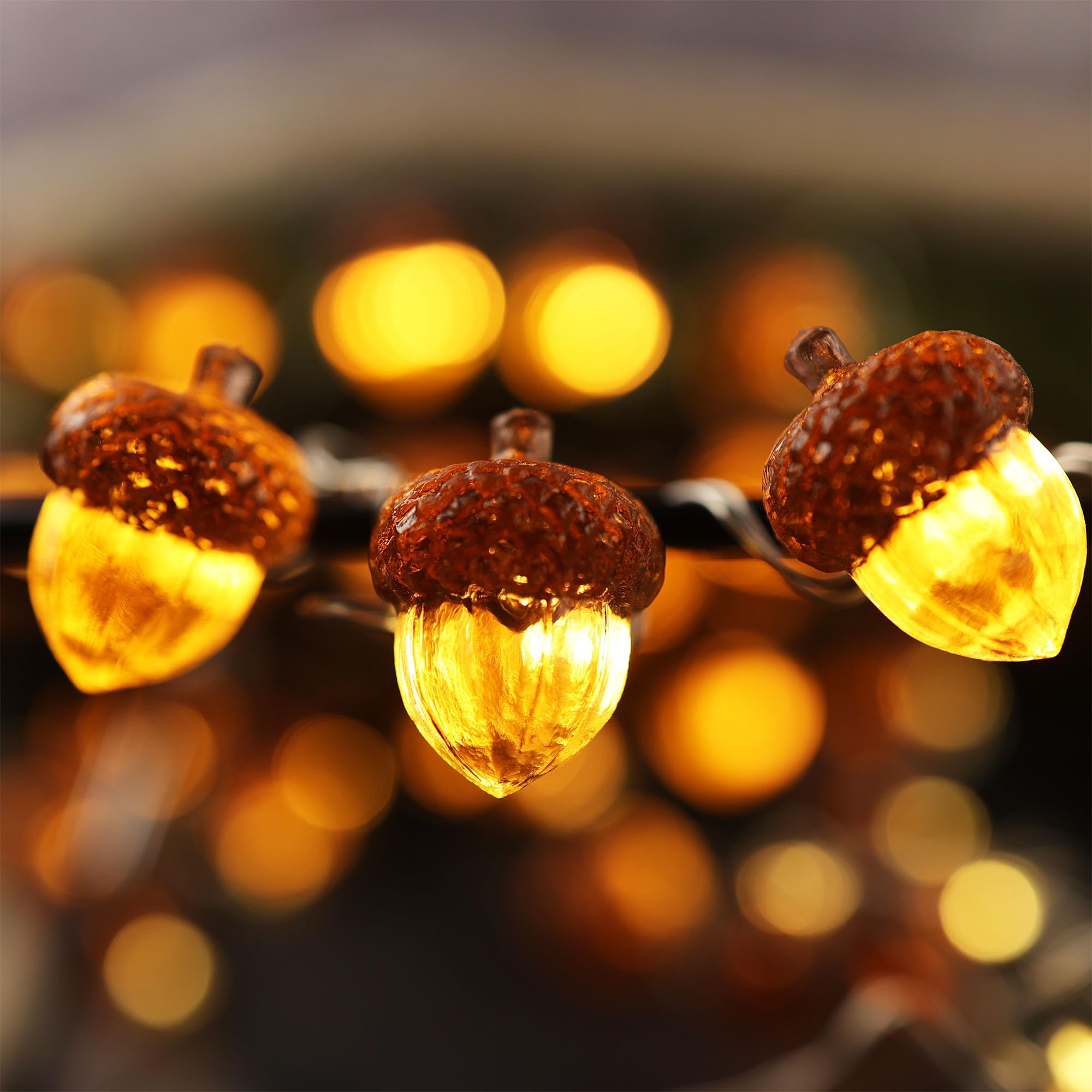 enlaceray Solar Acorn Lights, 40LED, 14ft Waterproof Garden Decor, Model SO-2023-LY, Thanksgiving & Christmas Fairy Lights