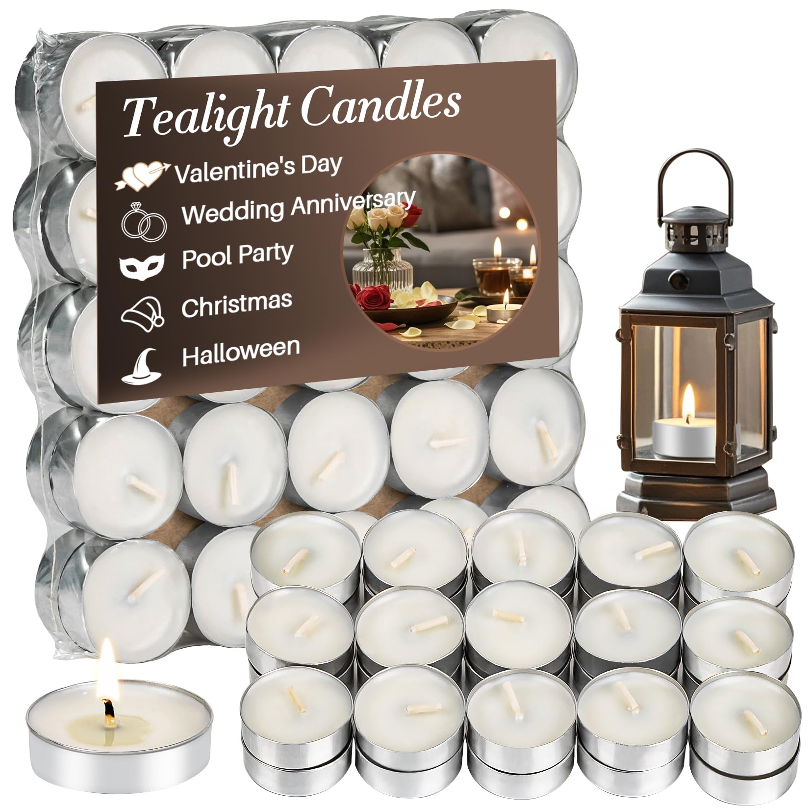 Tealight Candles - Unscented Tea Lights Candles White Mini Candle Votive Candle with Cotton Wick for Decorating  Home Pool Shabbat Wedding Emergencies Christmas Halloween