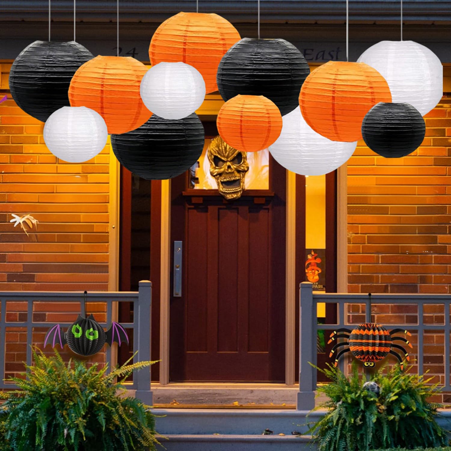 Capesaro Orange Black White Paper Lanterns Decorative 12Pcs Halloween Hanging Decorations For Graduation Thanksgiving Birthday Party Decorations