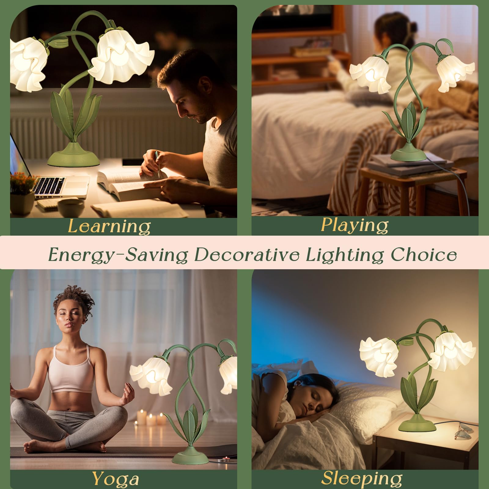 Cute Flower Table Lamp  Large Vintage Bedside Flower Lamp  3 Colors Temperature Flower Lamp For Bedroom Living Room Bedside Reading Lighting Table Desk Lamps Home Decoration (Green)