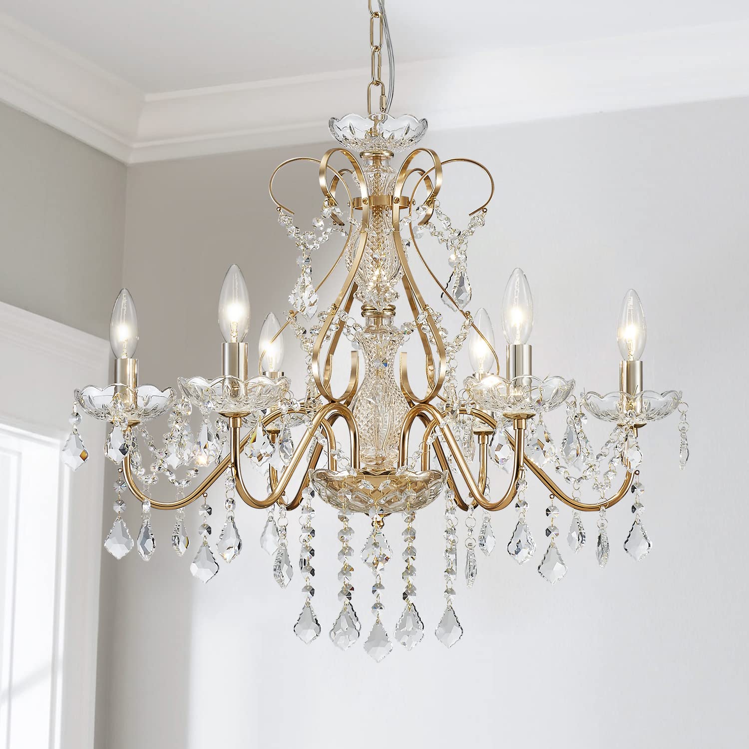 SM Saint Mossi 6-Light Crystal Chandelier, French Gold, H23 x D24, Mod ...