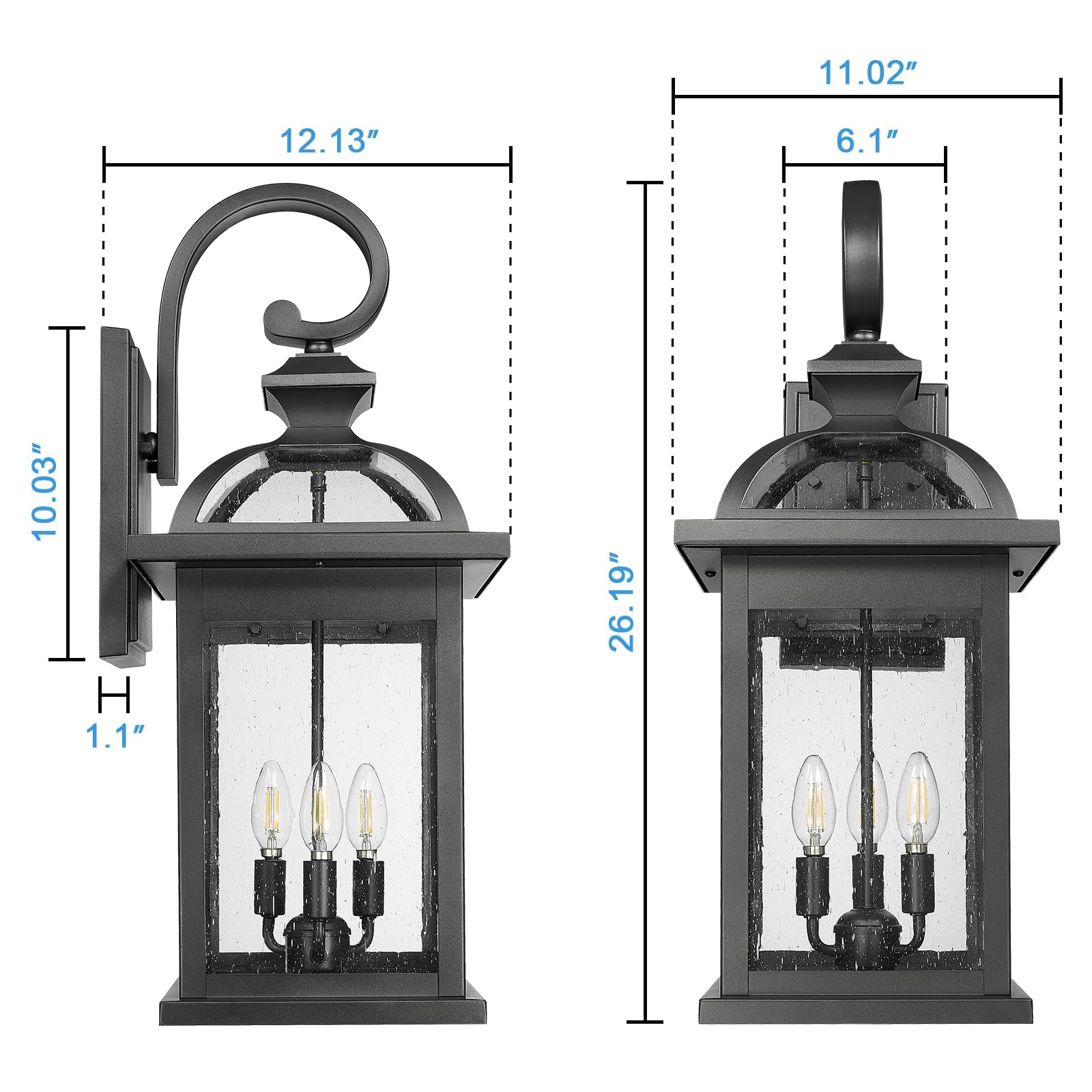 Darkaway Outdoor Lights Fixtures Wall Mount, Extra Large 26Inch Outdoor Wall Sconce Lights With Seeded Glass Waterproof Outside