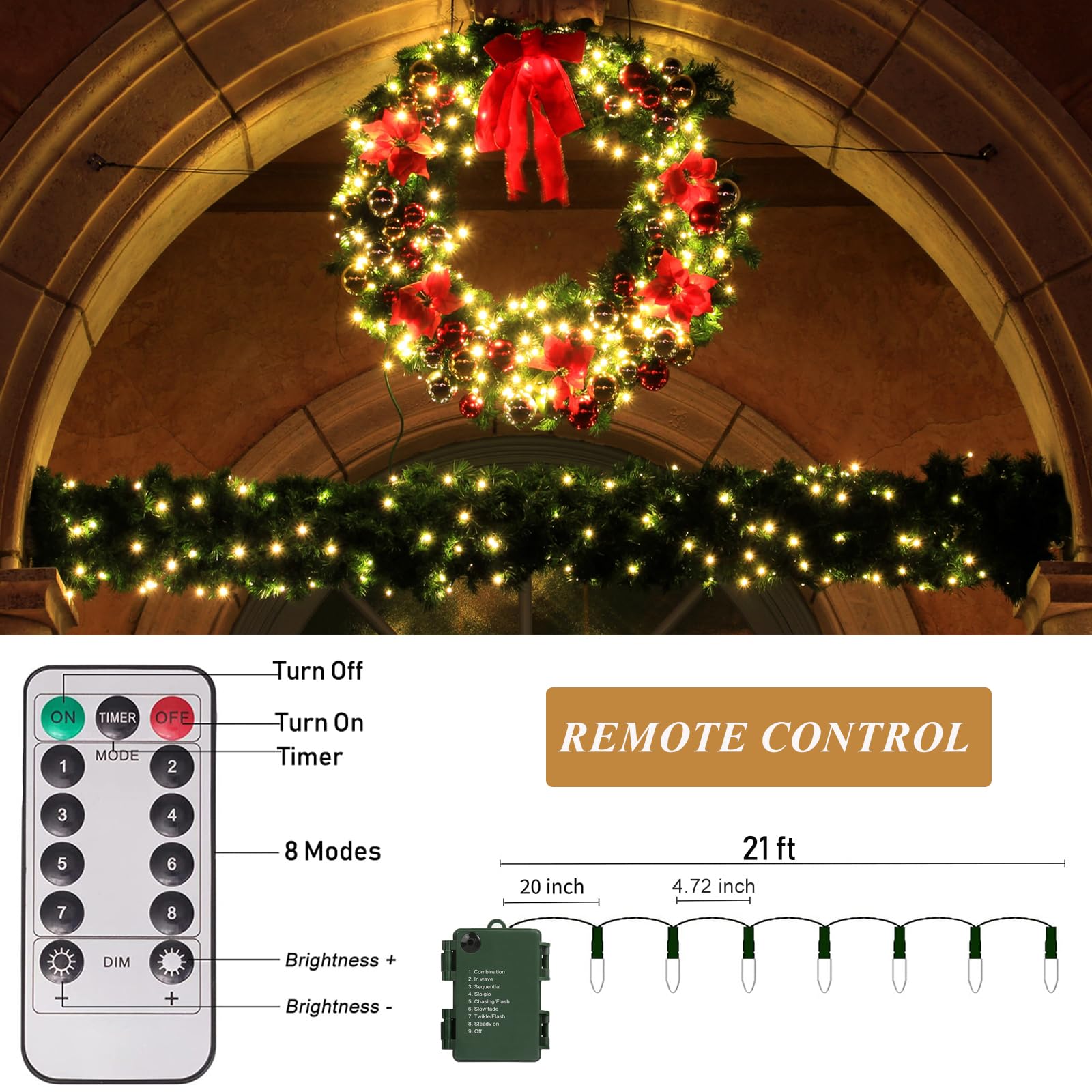 Solhice 2 Pack 20Ft Christmas Lights Battery Operated String Lights With Remote Control, 50 Leds Clear Mini Lights For Garland, Warm White Xmas Tree Lights Indoor Outdoor Decor