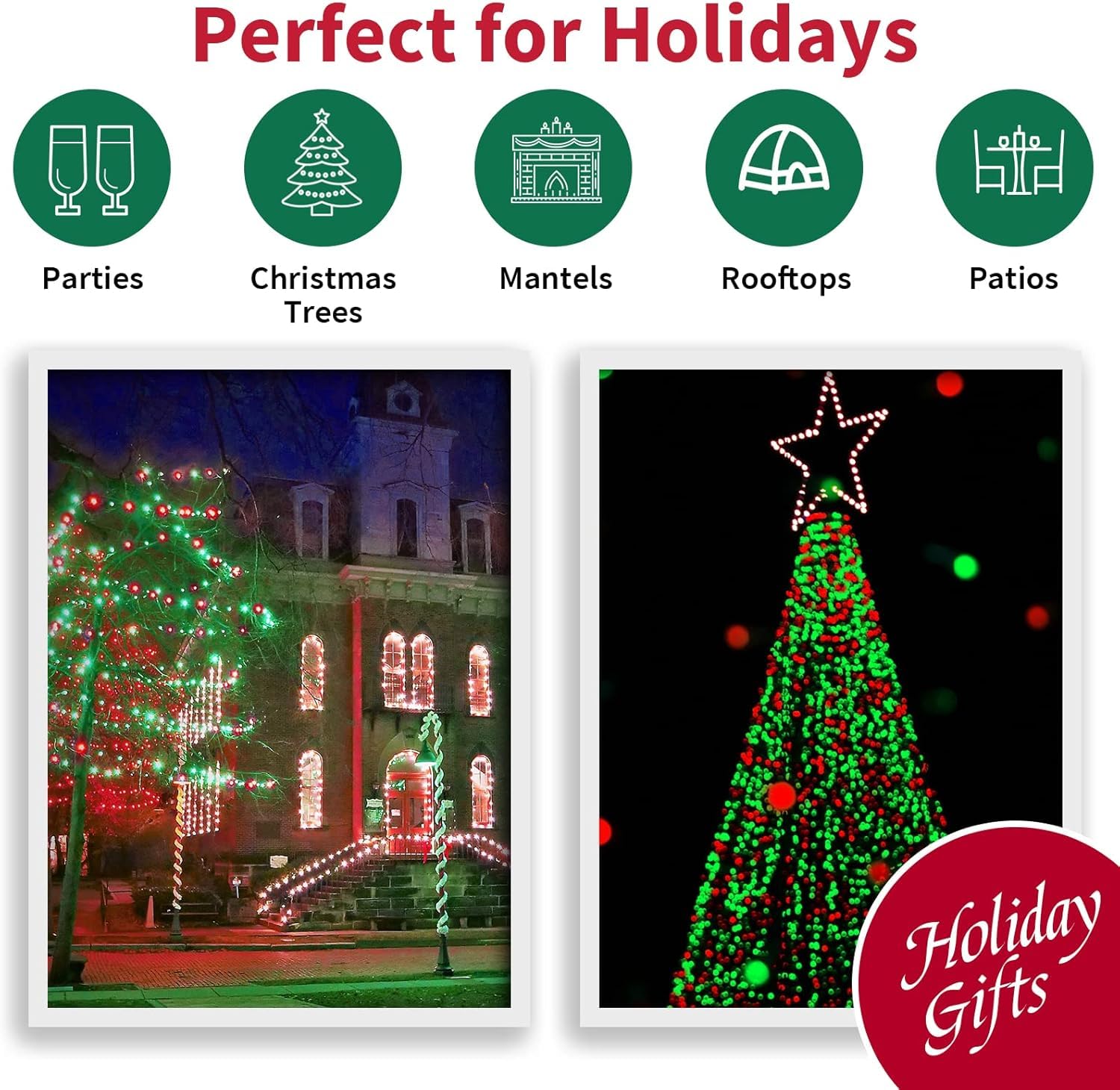 Lamphome 33Ft Christmas Decorative Mini Lights  100 Led Transparent Wire Fairy Starry String Lights Plug In  16 Lighting Modes  For Indoor Outdoor Xmas Tree Wedding Party Decoration (Red+Green)