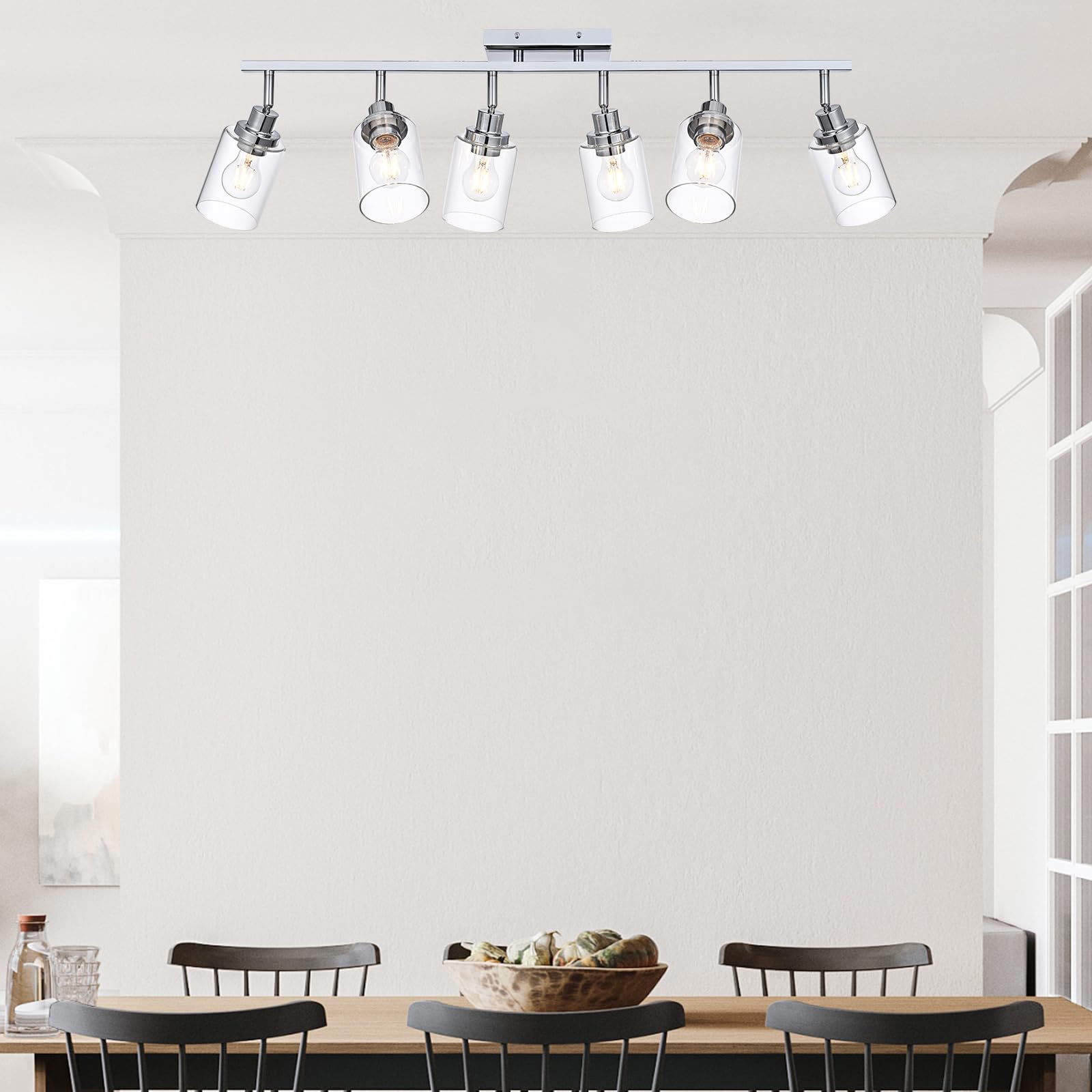 Wanluce 6-Light Chrome Track Lighting Kit, Iron Multi-Directional Fixtures for Kitchen & Bathroom, Model 16450SP-6CH