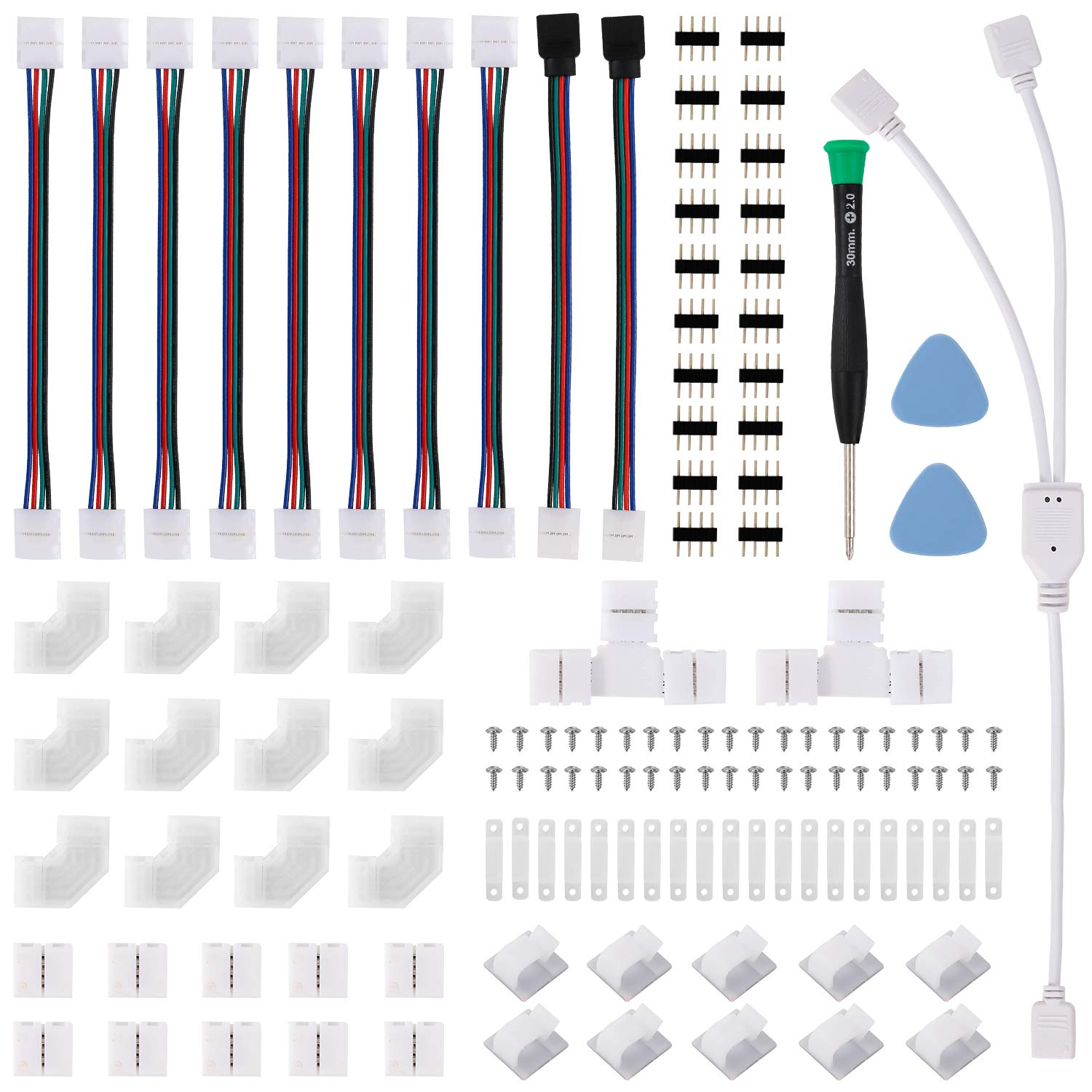 Maoxwy Led Strip Light Connector Kit, Led Strip Accessories Set For 5050 4 Pin 10Mm Rgb Led Light Strips With Connectors Clips And Tools