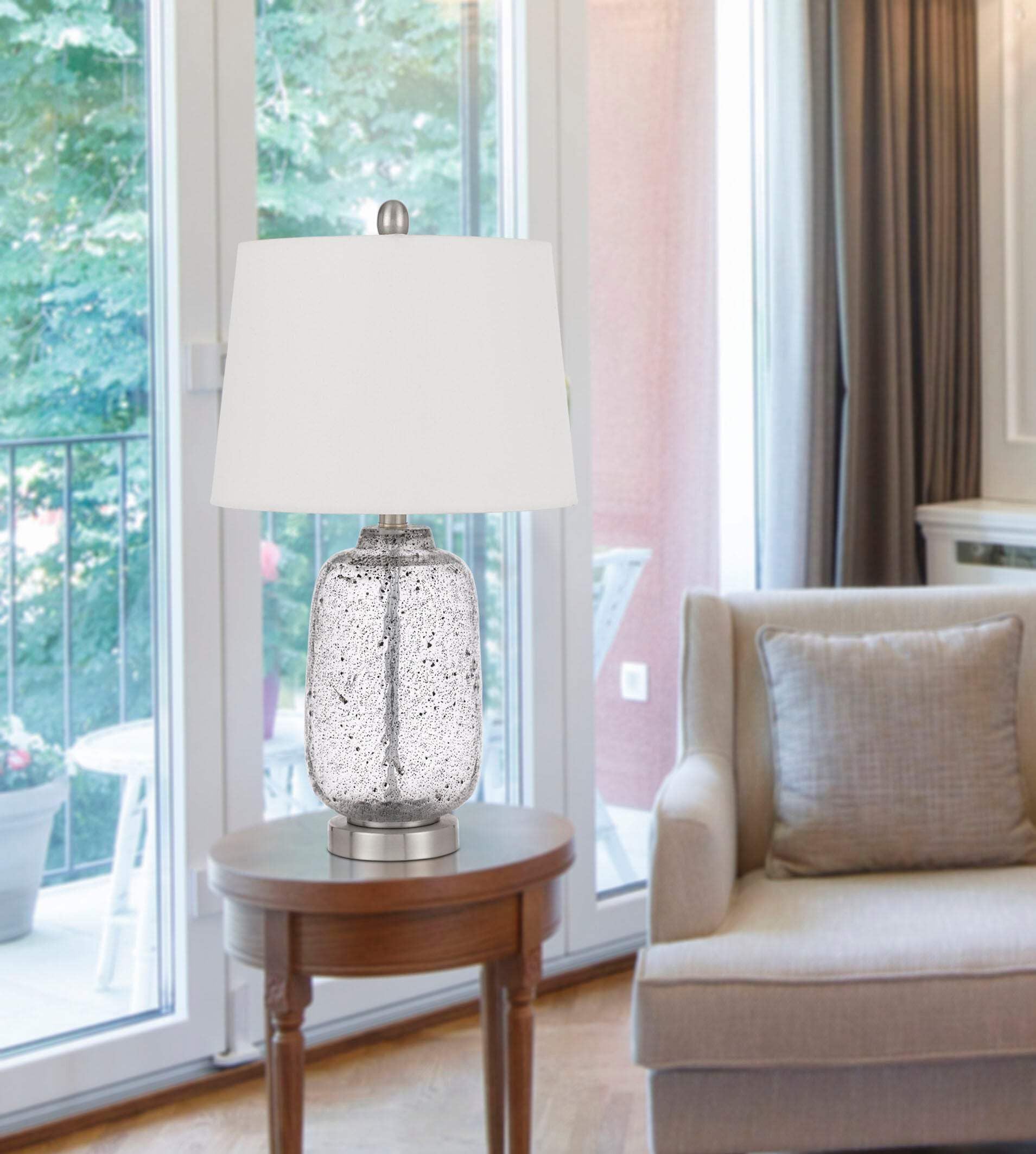 HomeRoots Nickel Metal Table Lamp with White Empire Shade, Model 524732, 24 in.