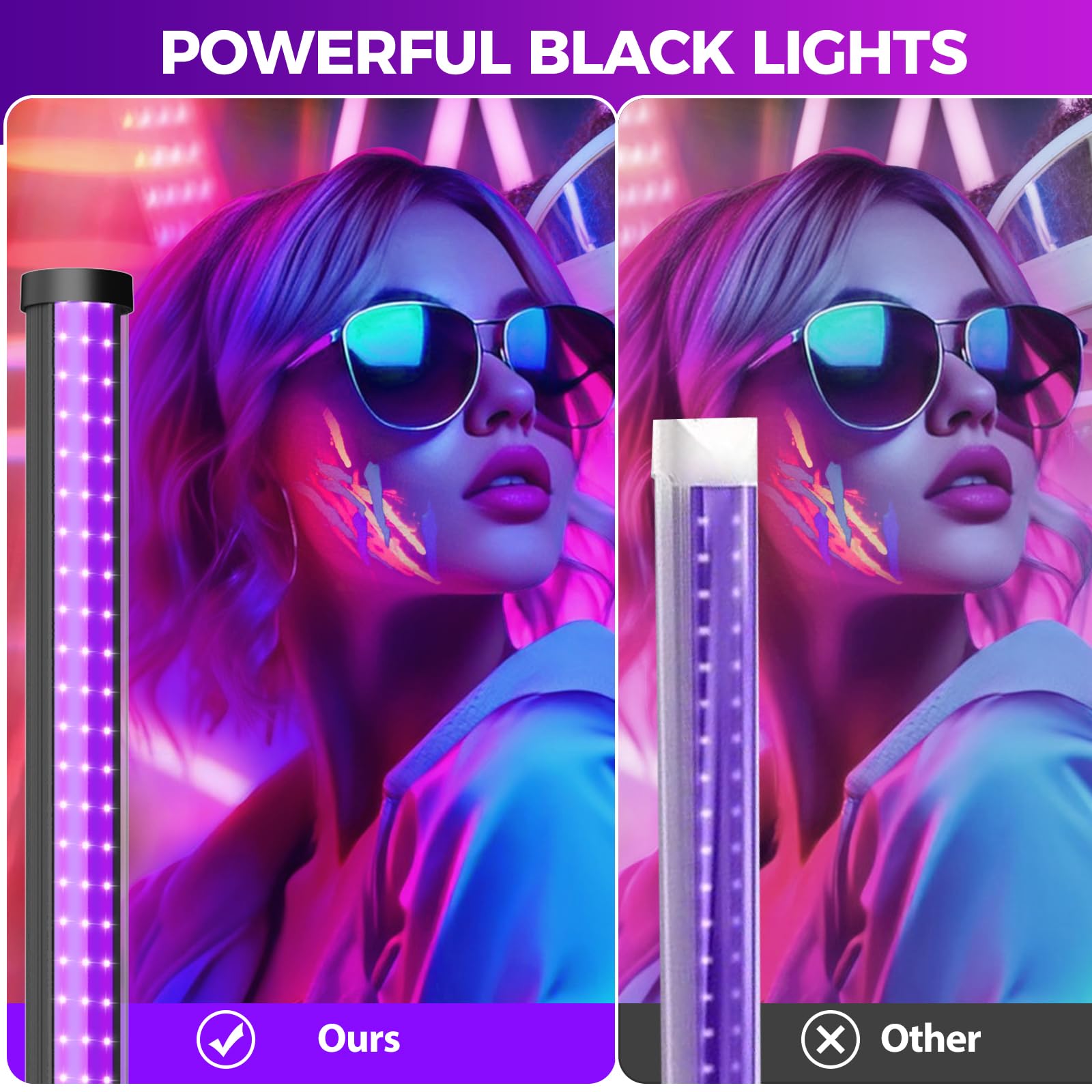 Waygor 72W Black Light Bar - Upgraded 4Ft Blacklight Bar 395Nm To 405Nm Led Black Lights Premium Floor Stand Uv Light Bar With P