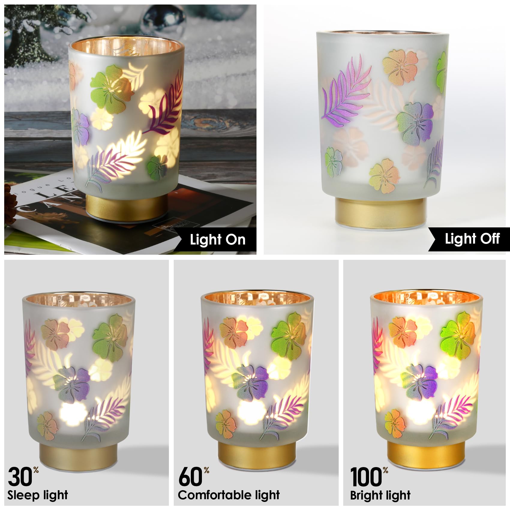 Eywamage Small Battery Operated Table Lamp, Glass Floral Lamp With Remote Timer, Cordless Accent Lamp Light For Bedroom Living R
