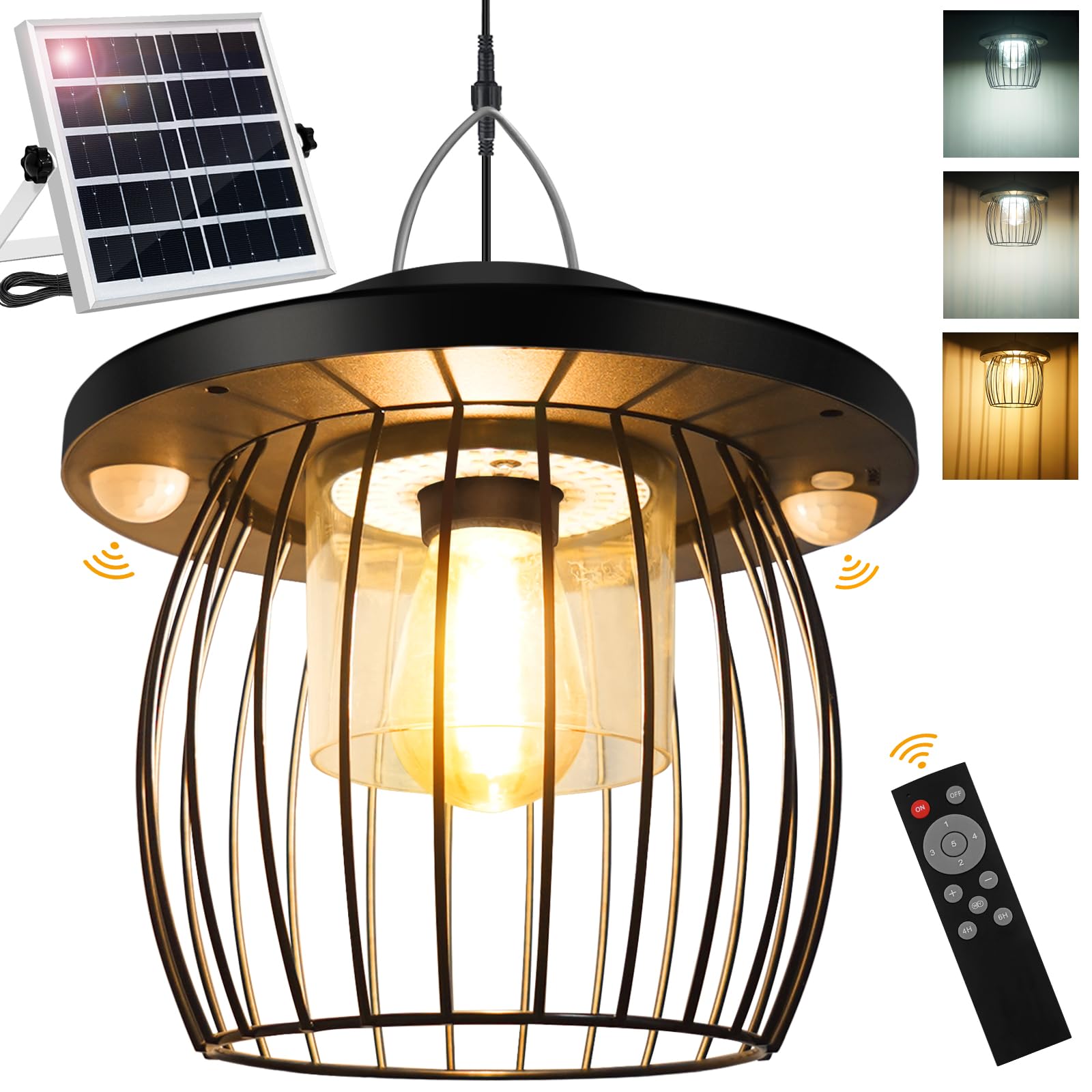 Shed Light Solar Powered Gazebo Lights Outdoor Solar Hanging Lamps Outside for Porch Barn Chicken Coop Indoor with Remote, Doubl