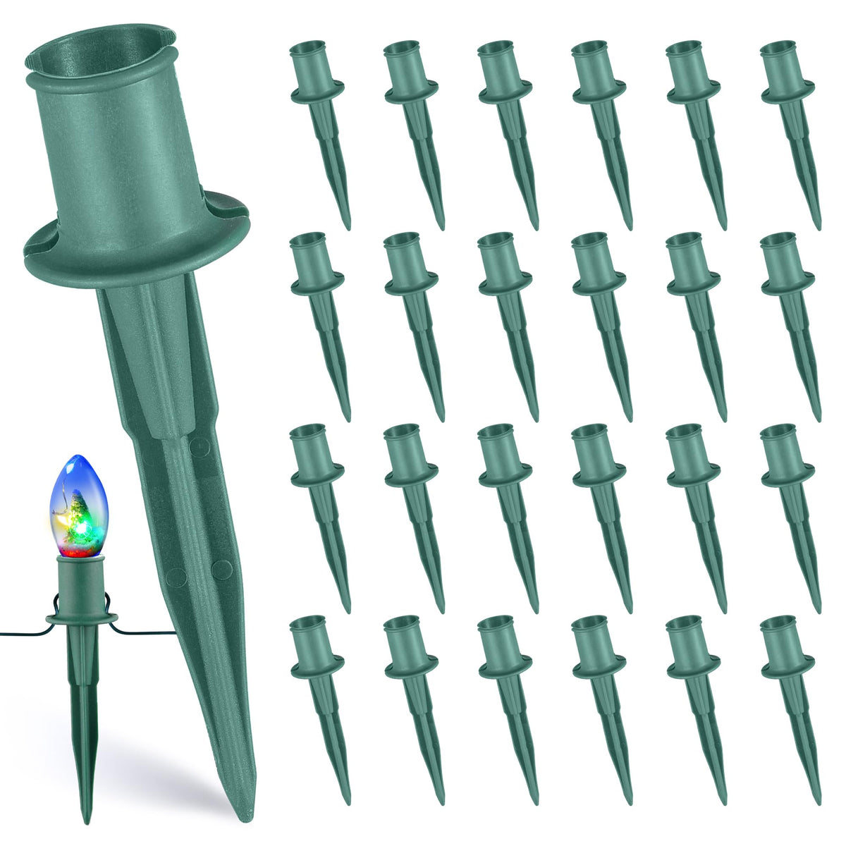 Vcoken 25Pcs Christmas Light Stakes, 6 Inch Universal Plastic Christmas Yard Stakes For Outdoor Decorations, Green