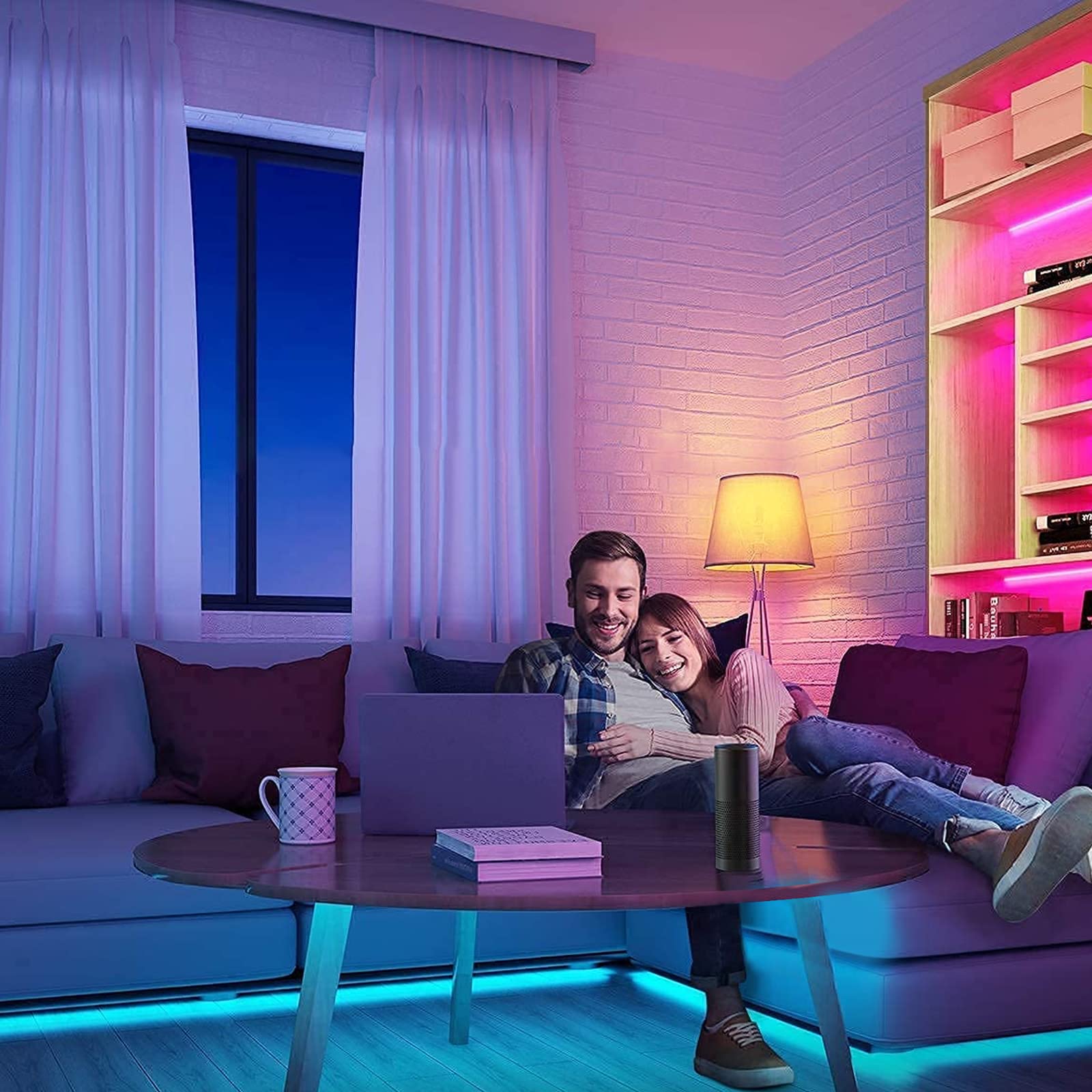PSTAR LED Strip Lights 65.6ft, Music Sync RGB Color Changing, Bluetooth App Control, USB-Powered for Bedroom & Party Decor