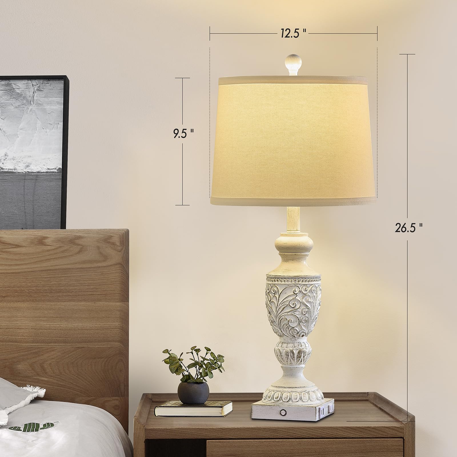SAIWEYA Farmhouse Table Lamp Set of 2, 3-Way Dimmable Touch Control, Vintage Rustic Design, Whitewashed Gold, Model TM-T05