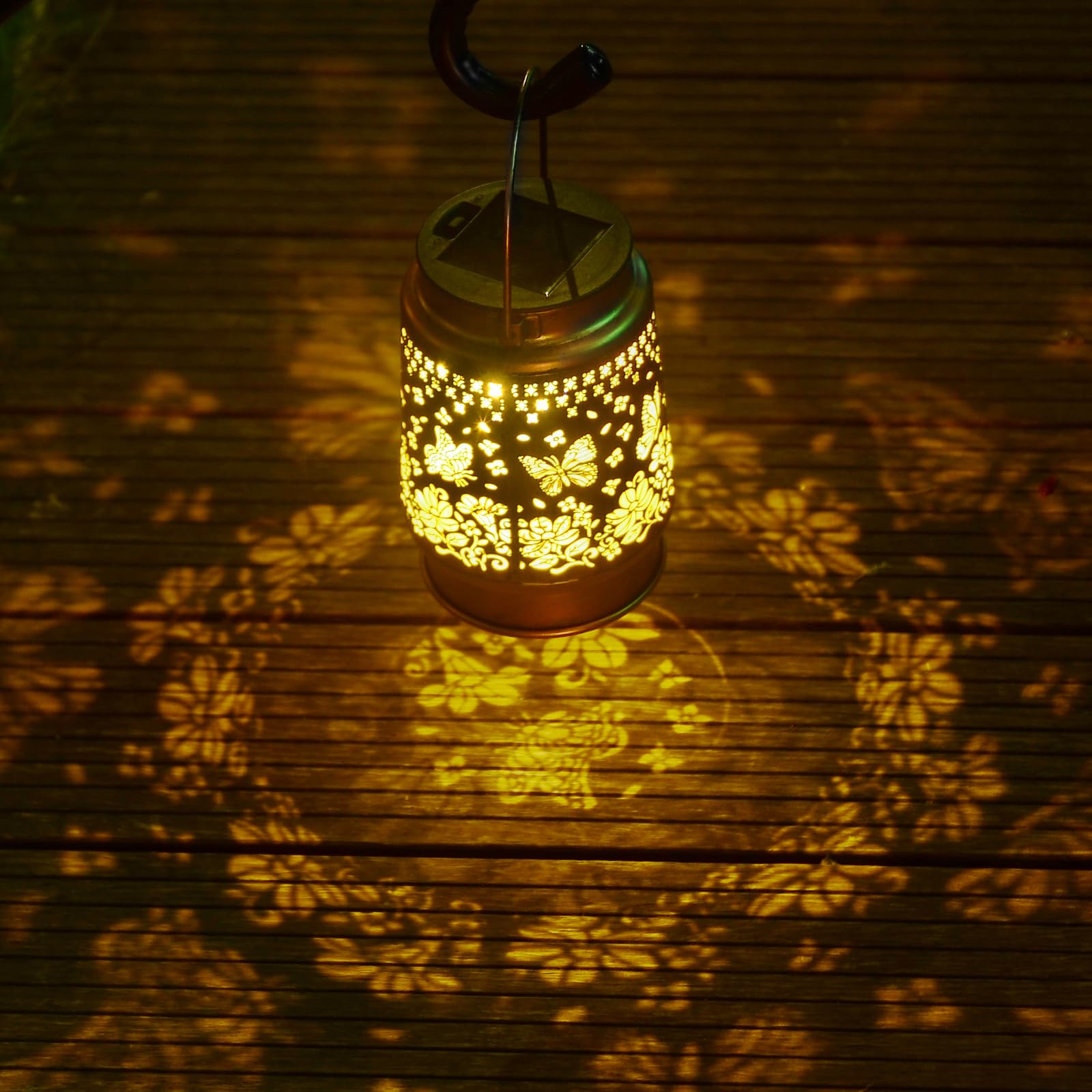 Kyoryuger Solar Lantern Outdoor Butterfly Garden Decor Rgb Solar Lights Gifts For Women Mom Grandma Retro Metal Decorative Led Hanging Lanterns Decoration Outside For Yard Patio Garden Backyard