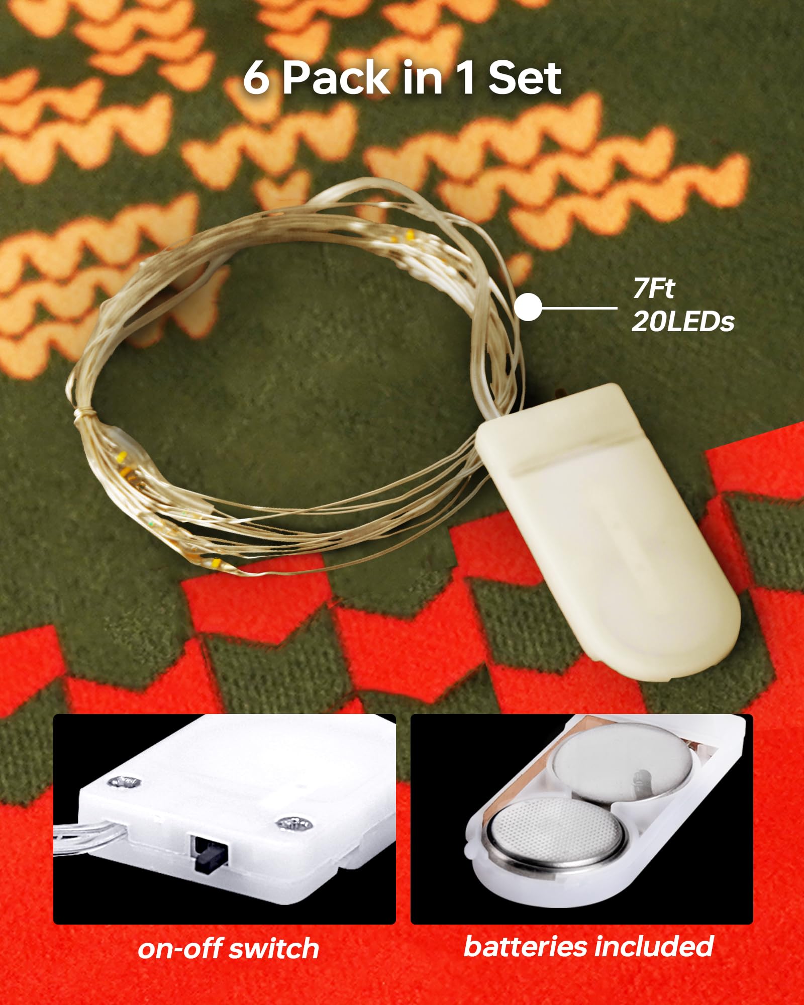 Blingstar Fairy Lights Battery Operated Christmas Lights 6 Pack 7Ft 20 Led Mini String Lights Silver Wire Mason Jar Lights Firefly Lights For Bedroom Wedding Birthday Party Centerpiece, Warm White