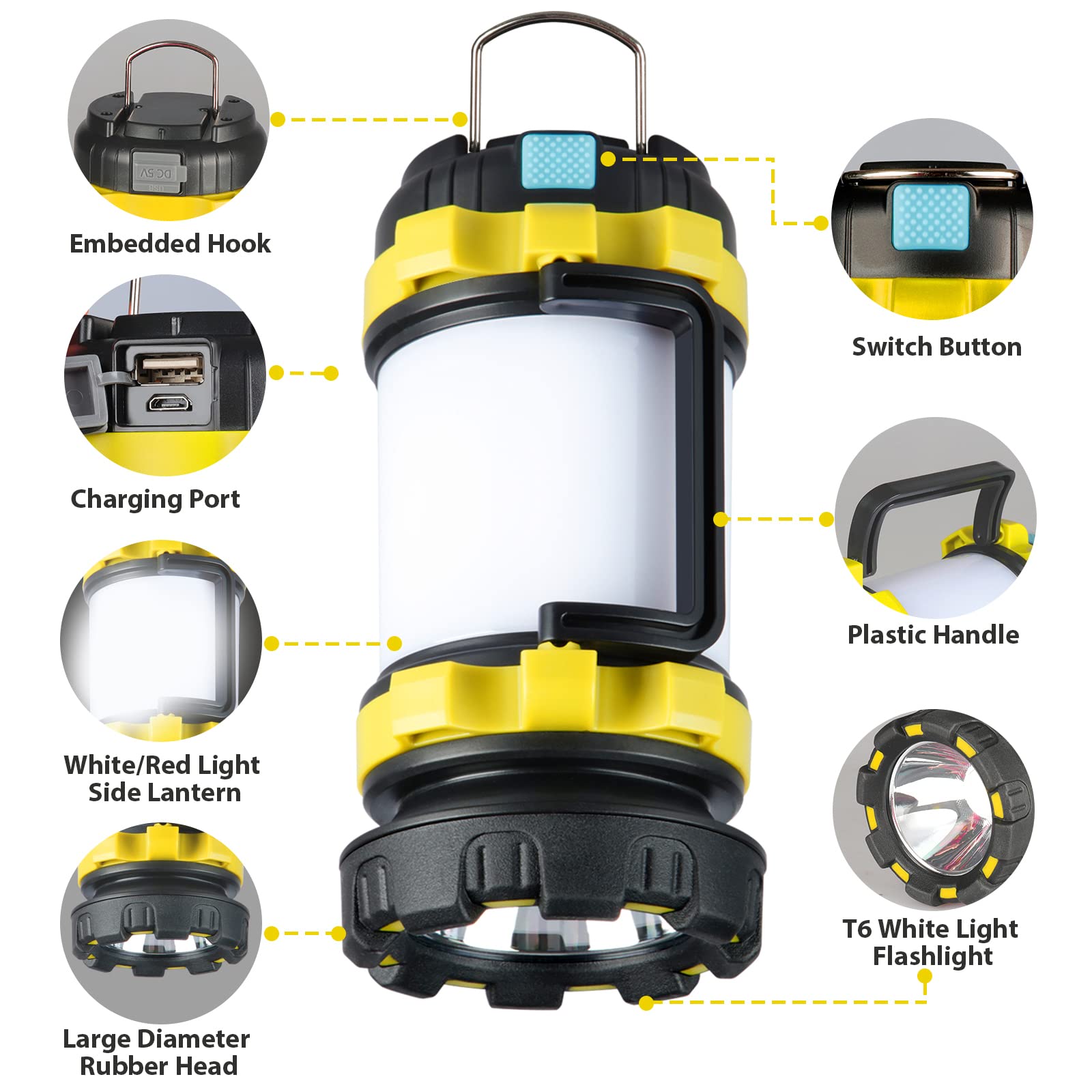BOBKID 2 Pack Camping Lantern, LED Light 1000LM, Rechargeable, IPX5 Waterproof, 4000mAh Power Bank, Yellow, Model KJ-1296