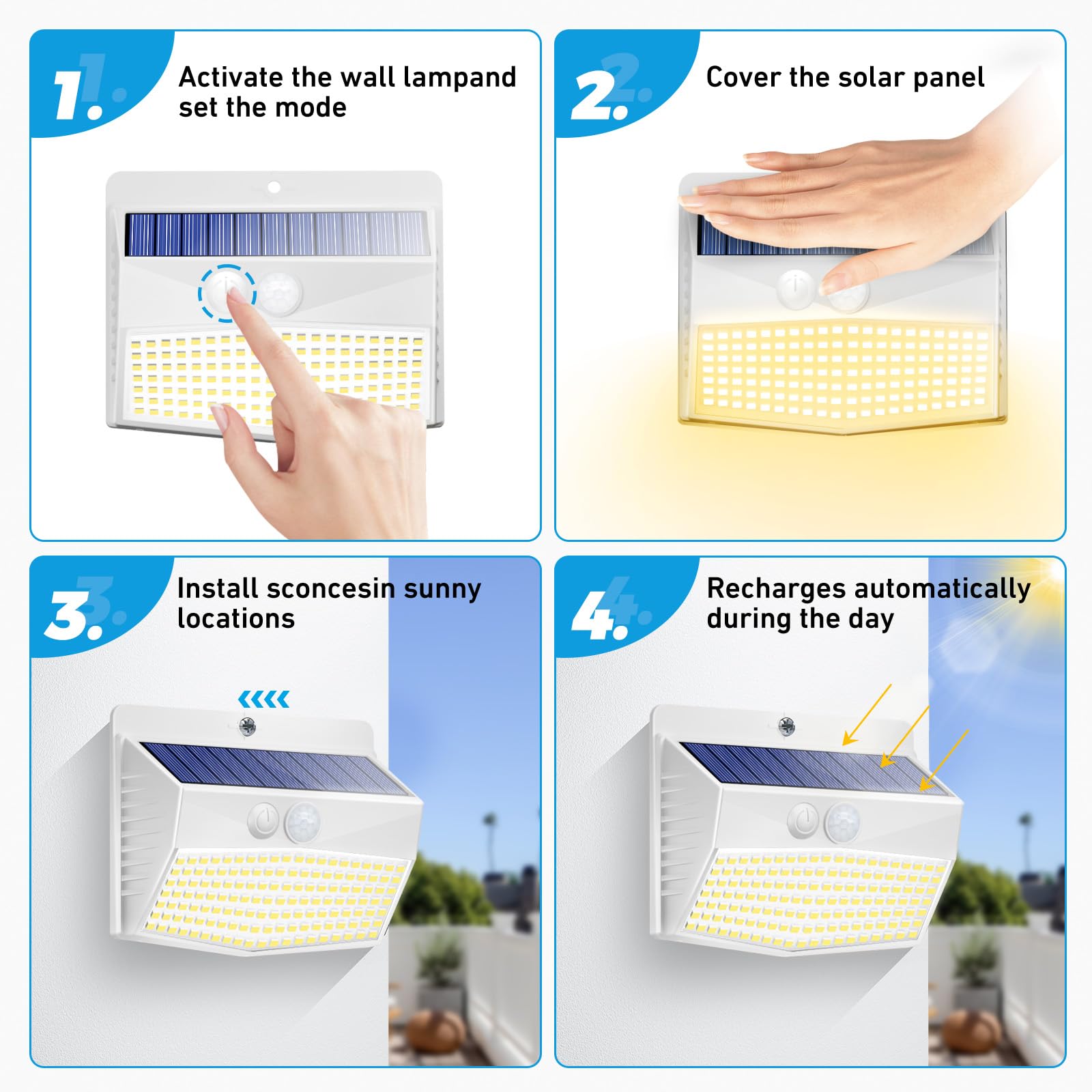 Peasur 16 Packs Solar Outdoor Lights Motion Sensor Solar Security Lights Waterproof With 3 Lighting Modes Solar Powered Wall Lights Outside For Garden Fence Yard Deck, Warm White