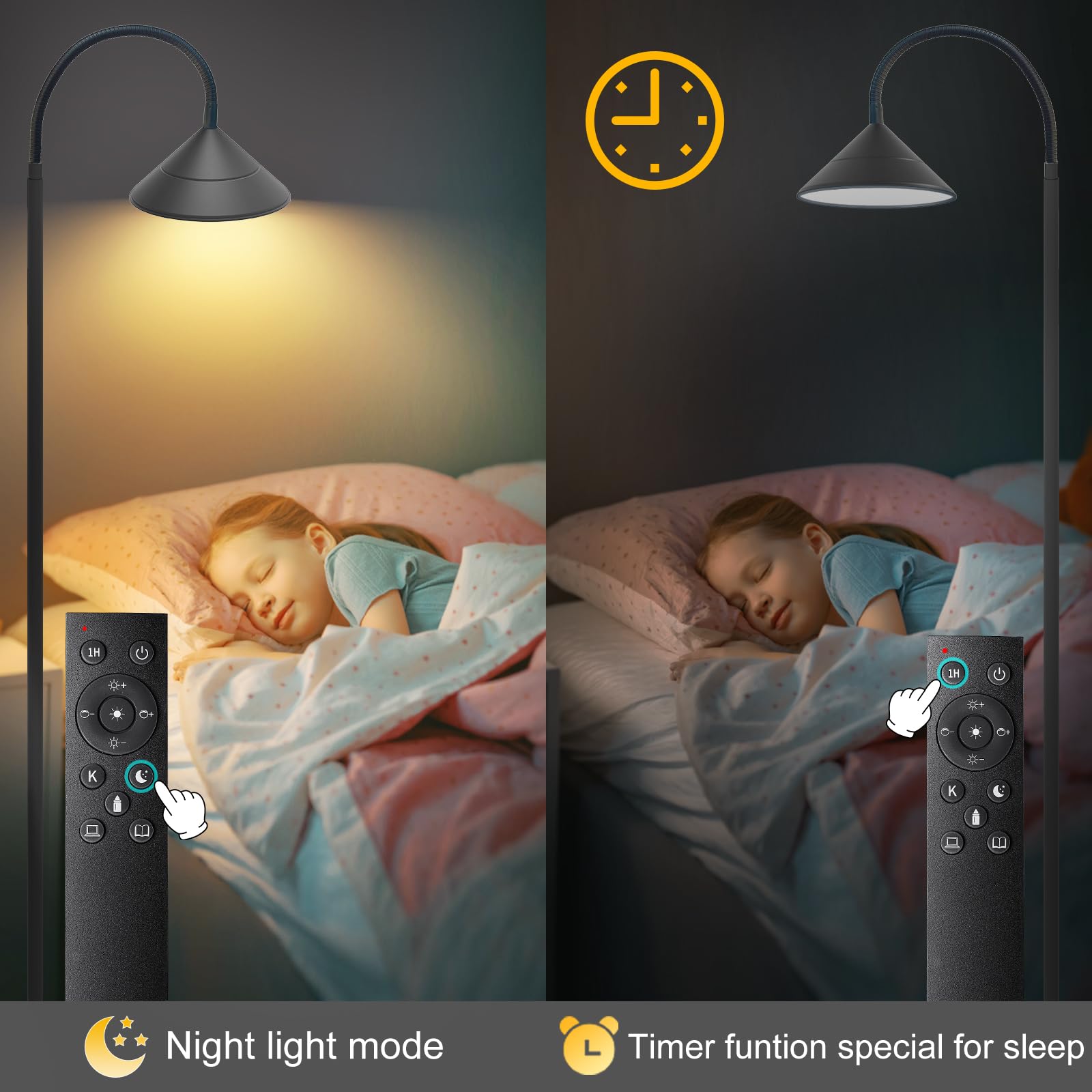 Mukuxin Tall Led Floor Lamp, Dimmable 2700K-6500K, Remote & Touch Control, Black