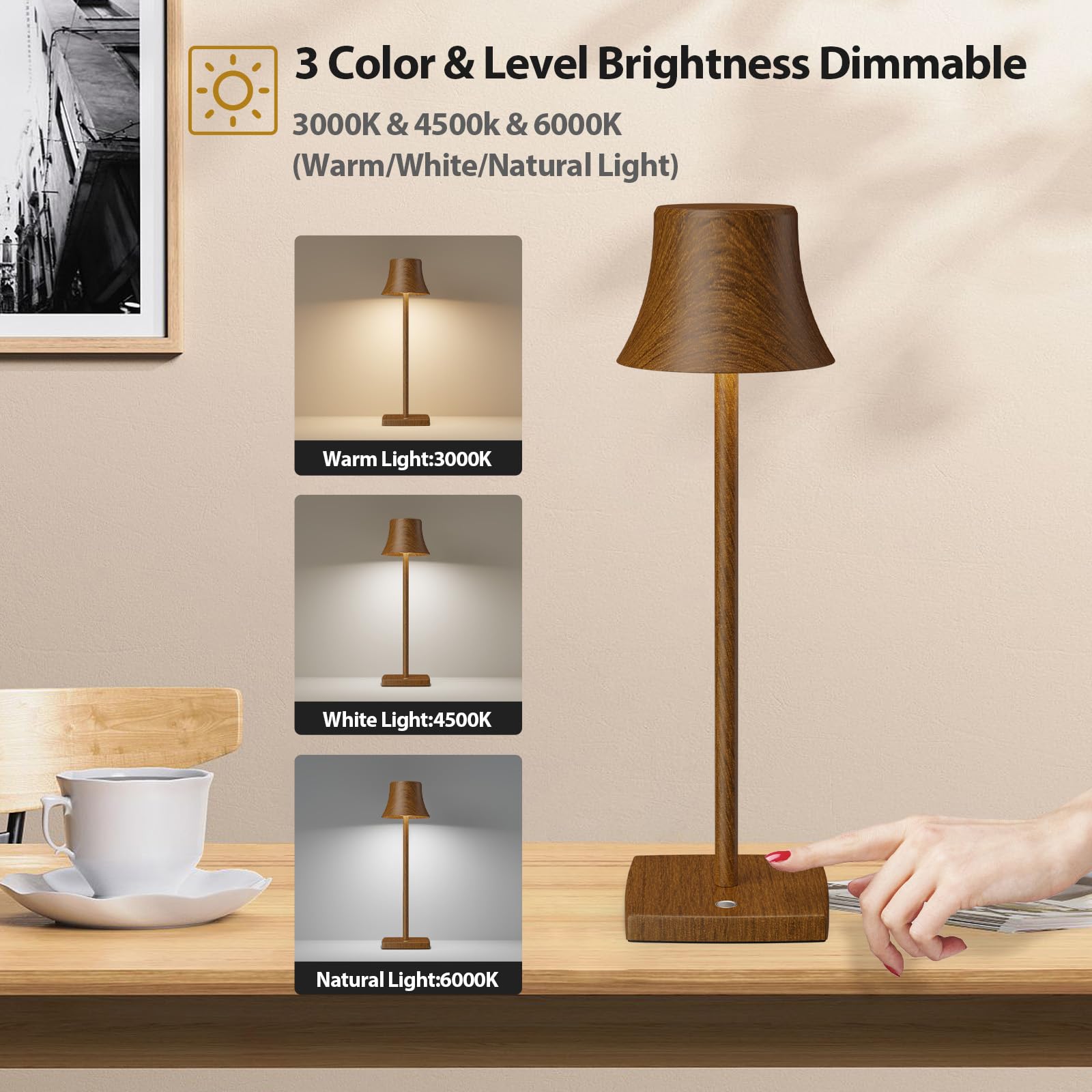 Shangcai Led Desk Lamp Cordless Table Light, Rechargeable Battery Powered 3 Levels Brightness Dimmable For Portable Outdoor Hote