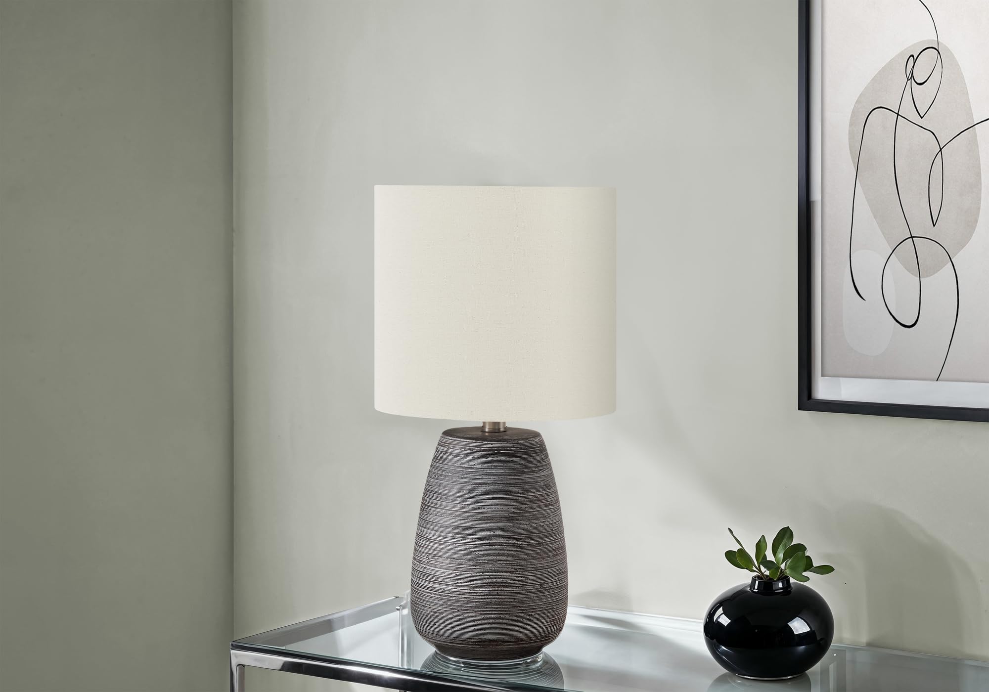 Monarch Specialties Table Lamp I 9633, Grey Ceramic, Ivory/Cream Shade, 10inL x 10inW x 18.75inH