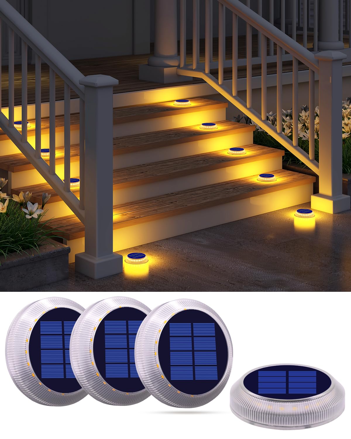 Solar Deck Lights Outdoor Waterproof Led,Warm White Solar Ground Lights,Solar Dock Lights Marine,Solar Driveway Lights Wireless ,Flat Solar Disk Lights For Steps,Porch,Landscape,Pathway,Patio,Yard