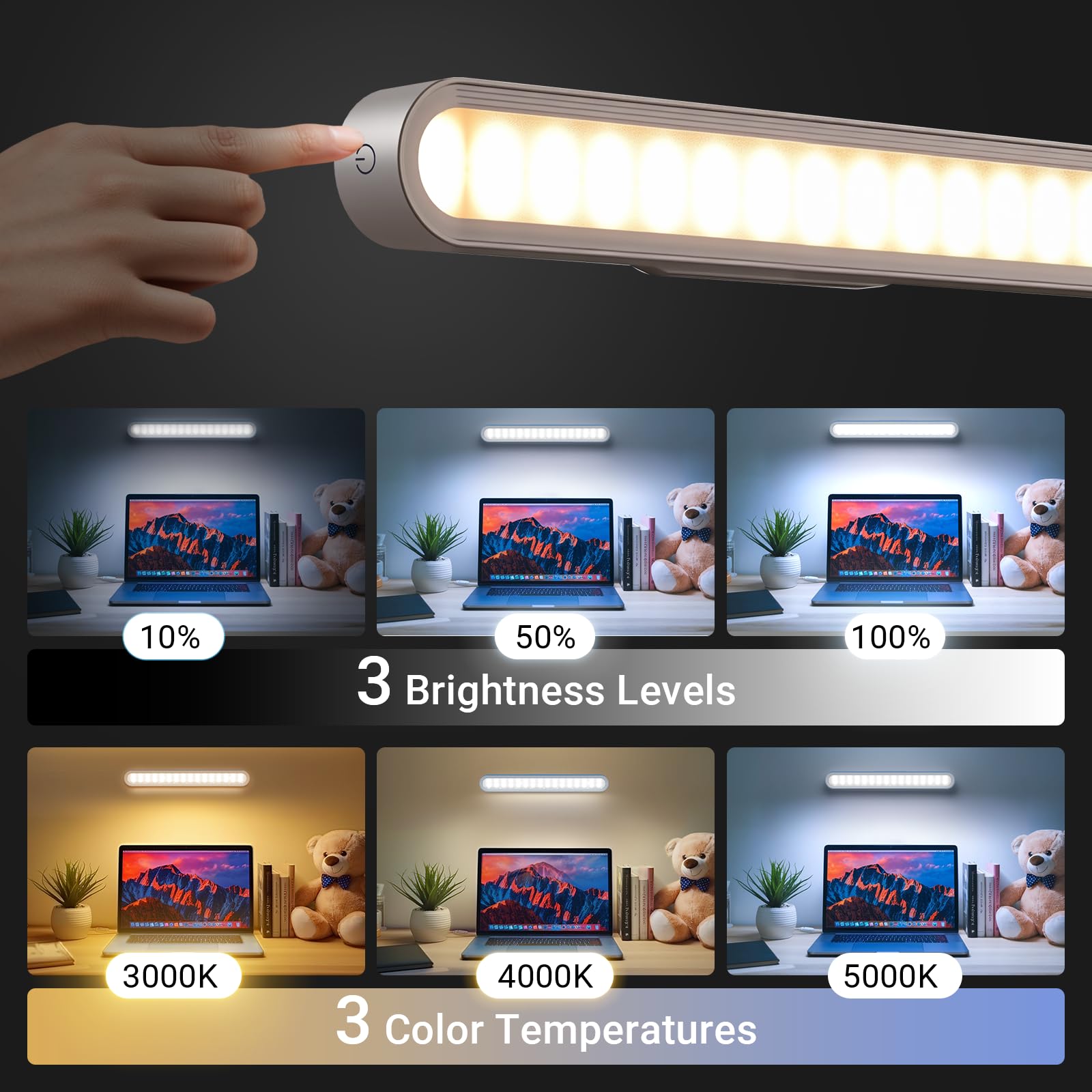 Aksda Under Cabinet Lights, 2600Mah Rechargeable Mirror Light, 3 Colors Adjustable Magnetic Dimmable Closet Lights With 50 Led,