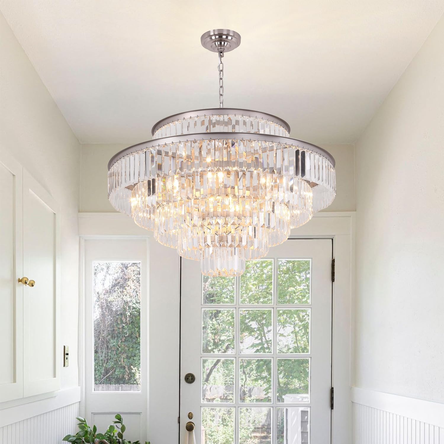 GMlixin Crystal Round Chandelier, 31 Inch, 7-Tier, 17-Lights, Nickel Finish, Model GM2950-800-N for Dining Room, Living Room, Bedroom