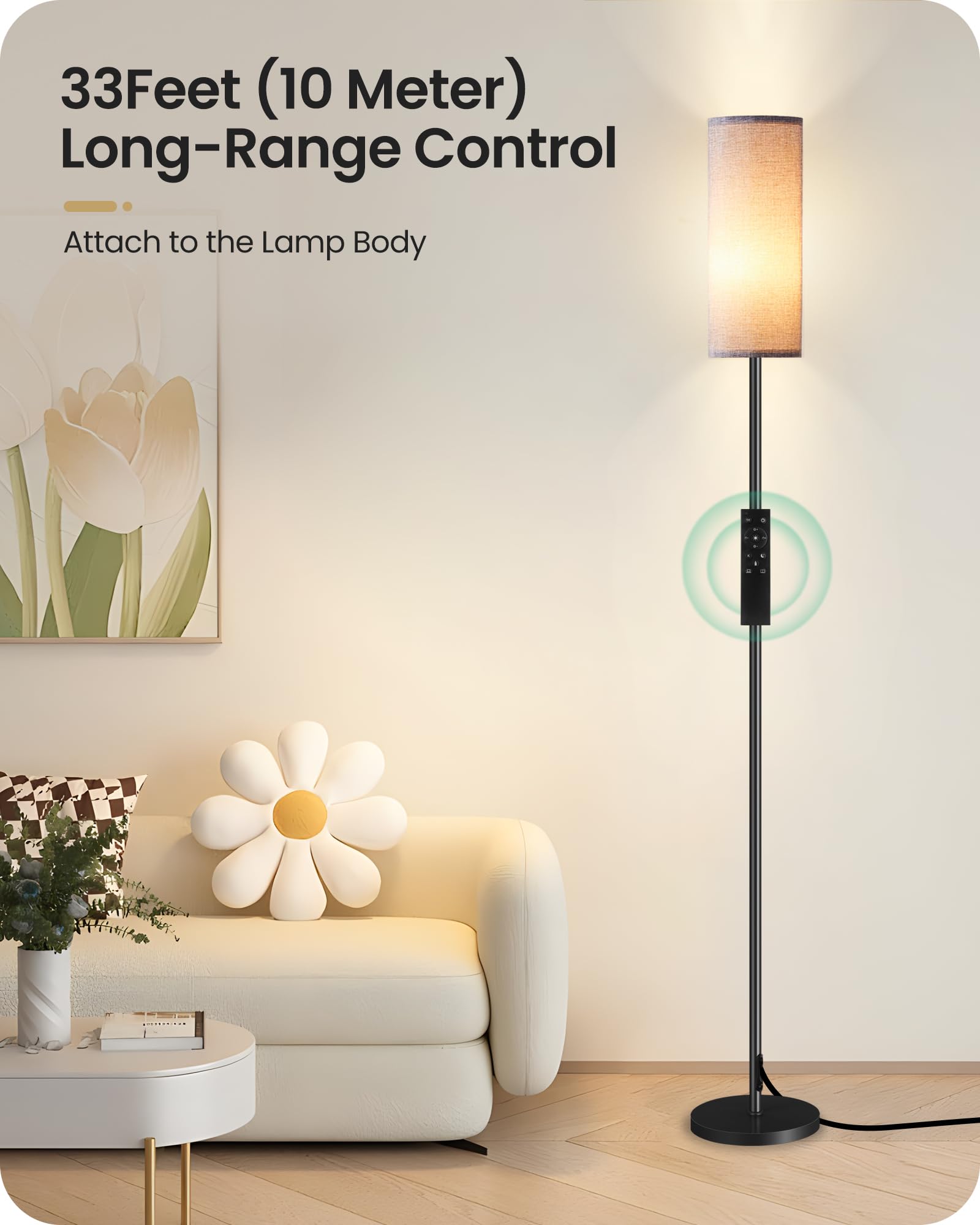 Goebleson Dimmable Corner Floor Lamp With Remote, 66'' Linen Shade, 10W Led, Gray