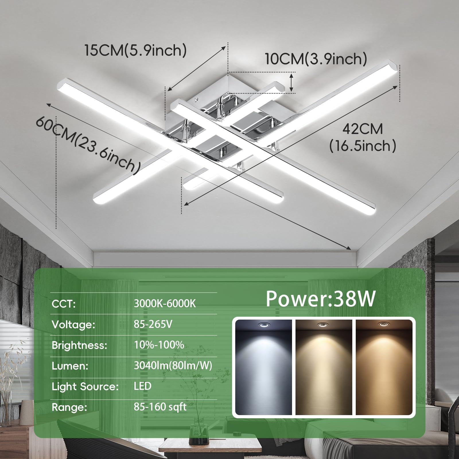 Caneoe Modern Led Ceiling Light Fixture 38W Dimmable Flush Mount Ceiling Light With Remote Sliver Close To Ceiling Lamp For Bedr