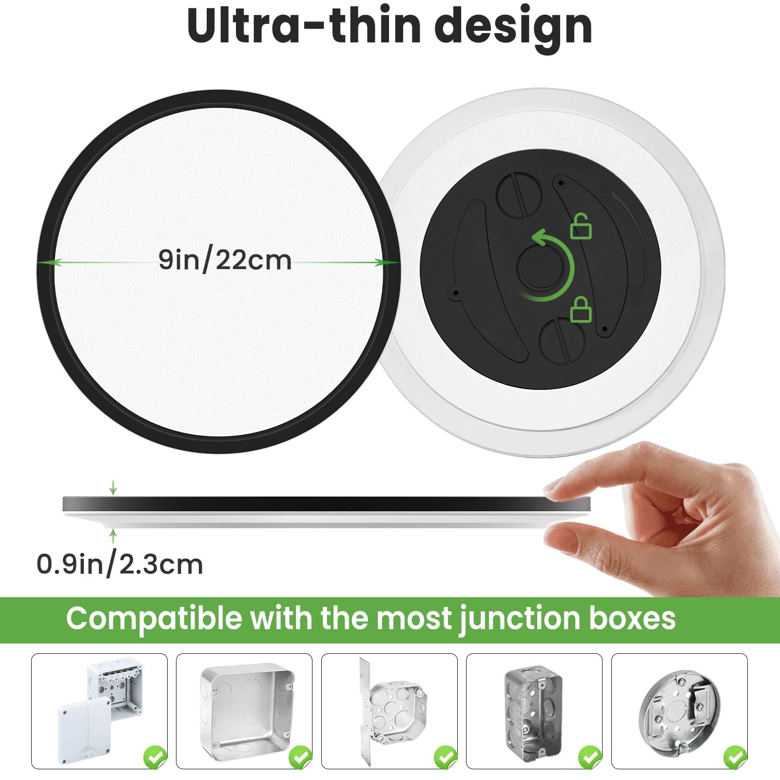 Zemty Black Ceiling Light 9 Inch,24W 2400Lm Bright Led Flush Mount Light Fixture 3000K/4500K/6000K Adjustable,Thin Flat Ceiling