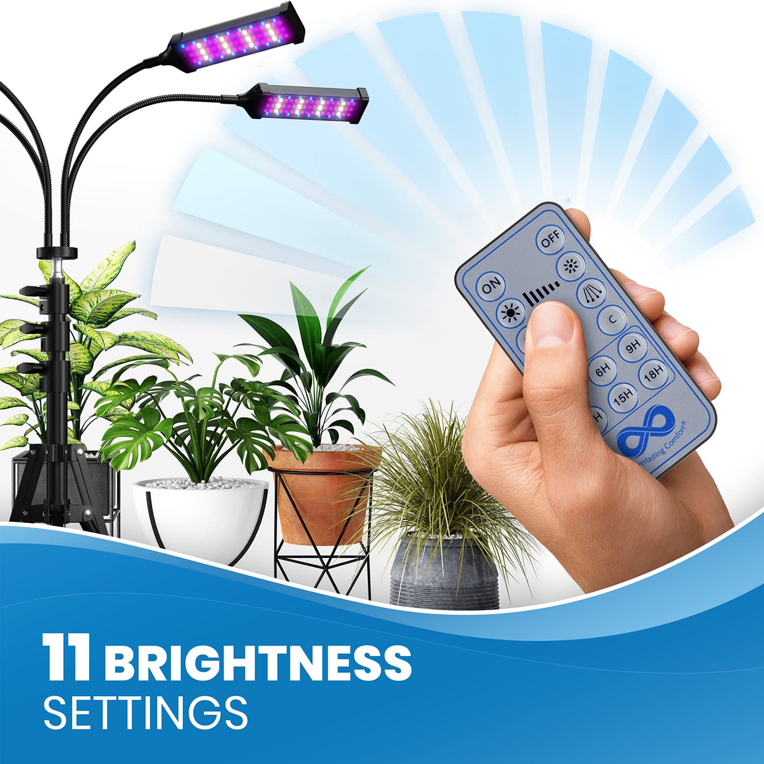 Everlasting Comfort Grow Lights for Indoor Plants - Full Spectrum LED, 62" Adjustable Tripod, Blue/Red, 3-18 Hour Timer, 4 Lamps