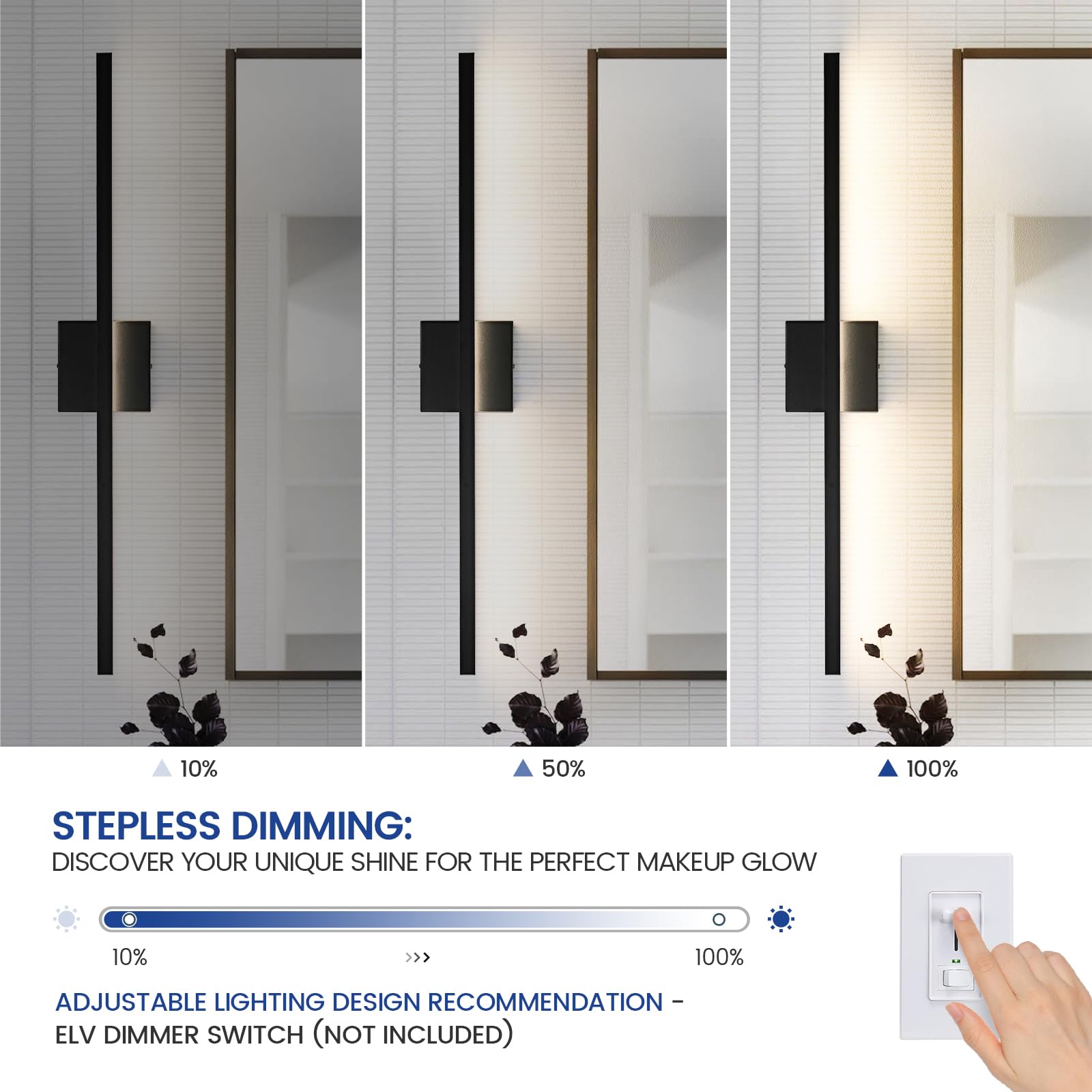 Epinl Black Bathroom Vanity Light - 31.5 Inch Modern Bathroom Light Fixture Over Mirror 22W Led Dimmable Wall Sconce Lighting Fixture For Bathroom Bedroom