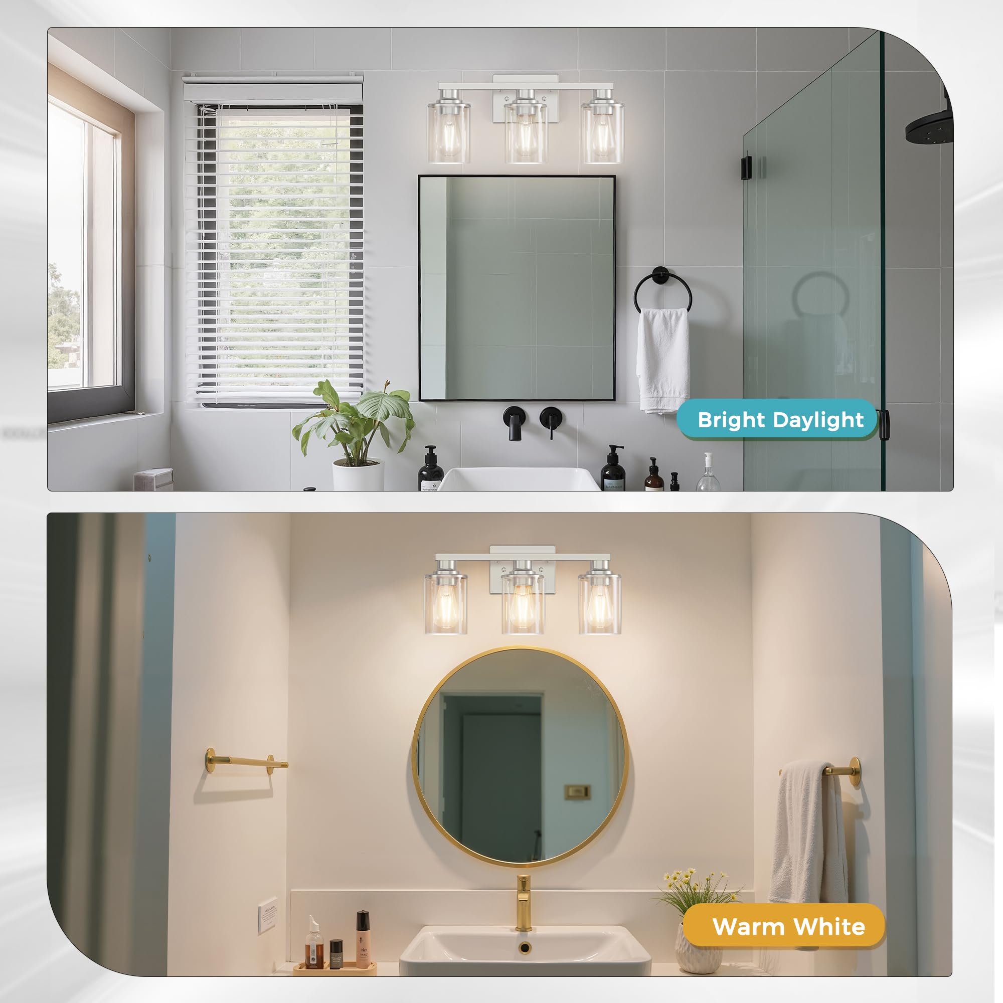 Doresshop 17 Inch Bathroom Light Fixtures  3-Light Chrome Bathroom Lighting Fixtures Over Mirror With Clear Glass Shade  Vanity Lights For Living Room Bedroom
