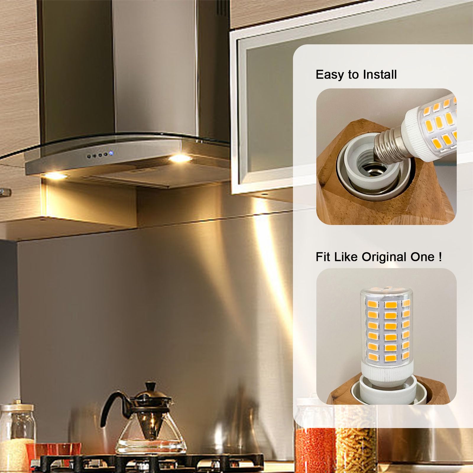 LFLAMPON E17 Intermediate Base LED Bulb, 3.8W Warm White 3000K, Non-Dimmable, 2 Pack for Refrigerators & Microwave Range Hoods