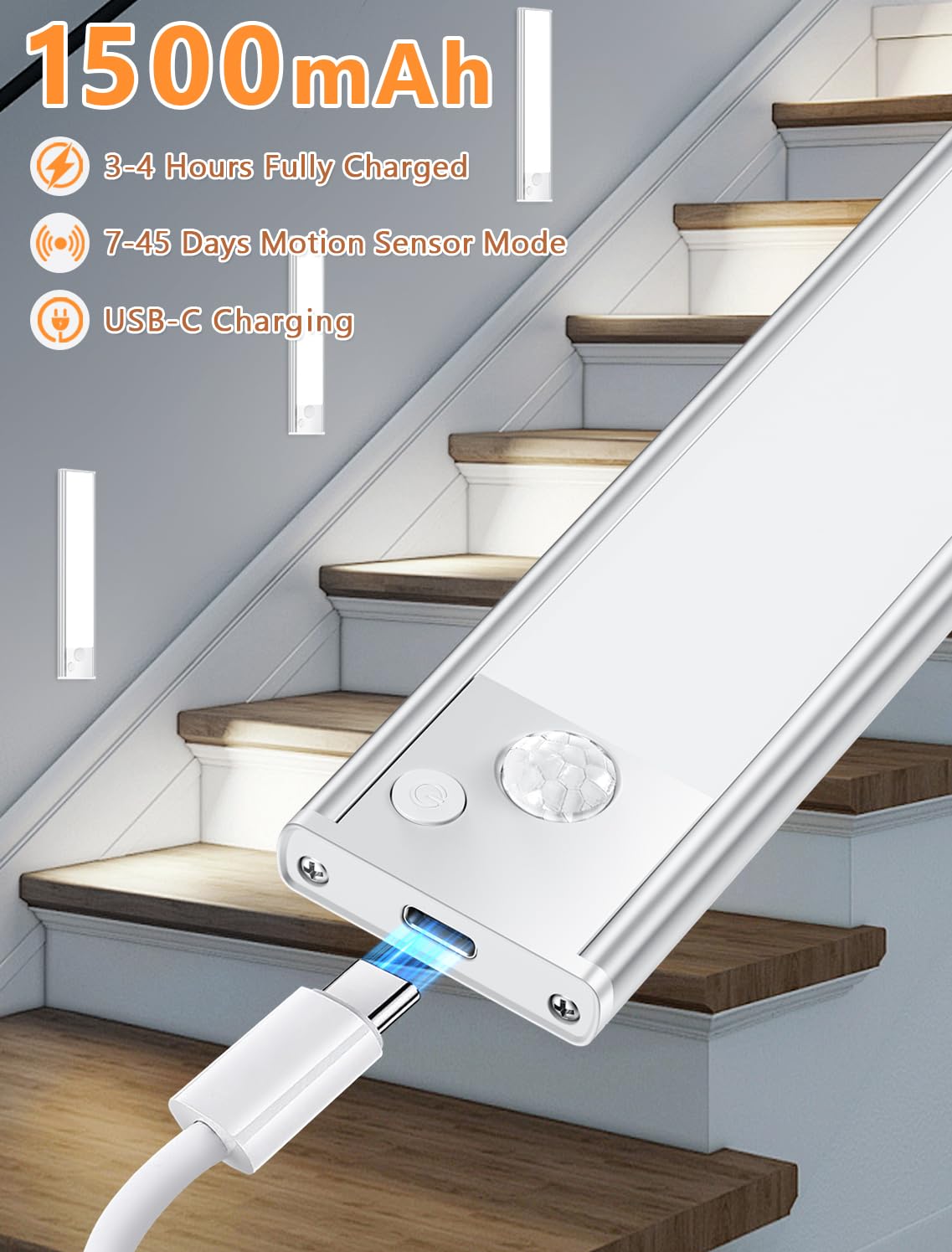 Vozuji Under Cabinet Rechargeable Lighting: Motion Sensor Dimmable Lights Indoor - Battery Operated Lights - Wireless Activated Closet Light Magnetic Led Light For Kitchen Home Bathroom Counter 3 Pack