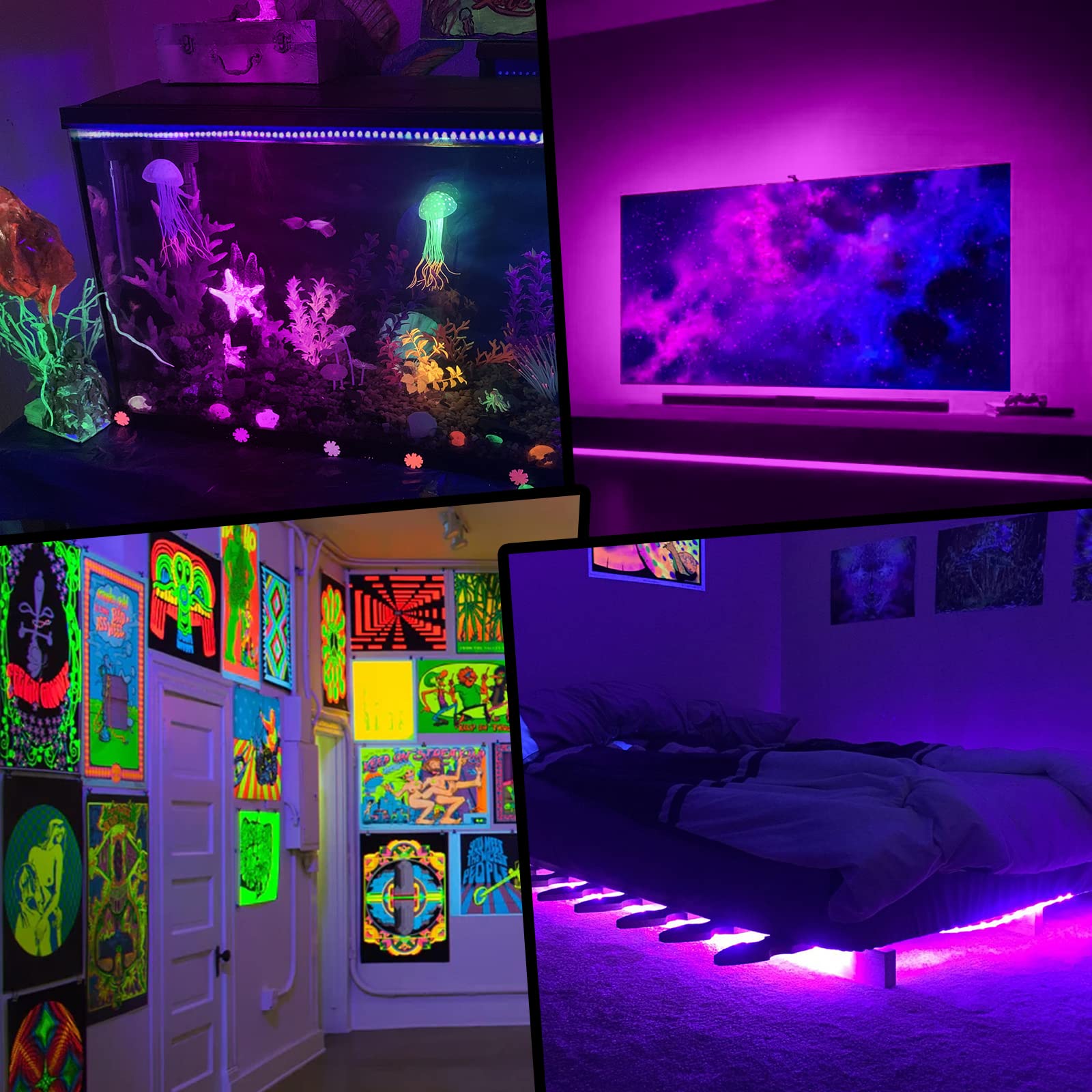 Ip65 Waterproof Led Black Light Strip Kit 40Ft/12M 720 Leds, 12V Flexible Blacklight Fixtures, 385-400Nm, Black Light Led Strips For Glow Party Body Paint Outdoor Indoor Decor Birthday Party Halloween