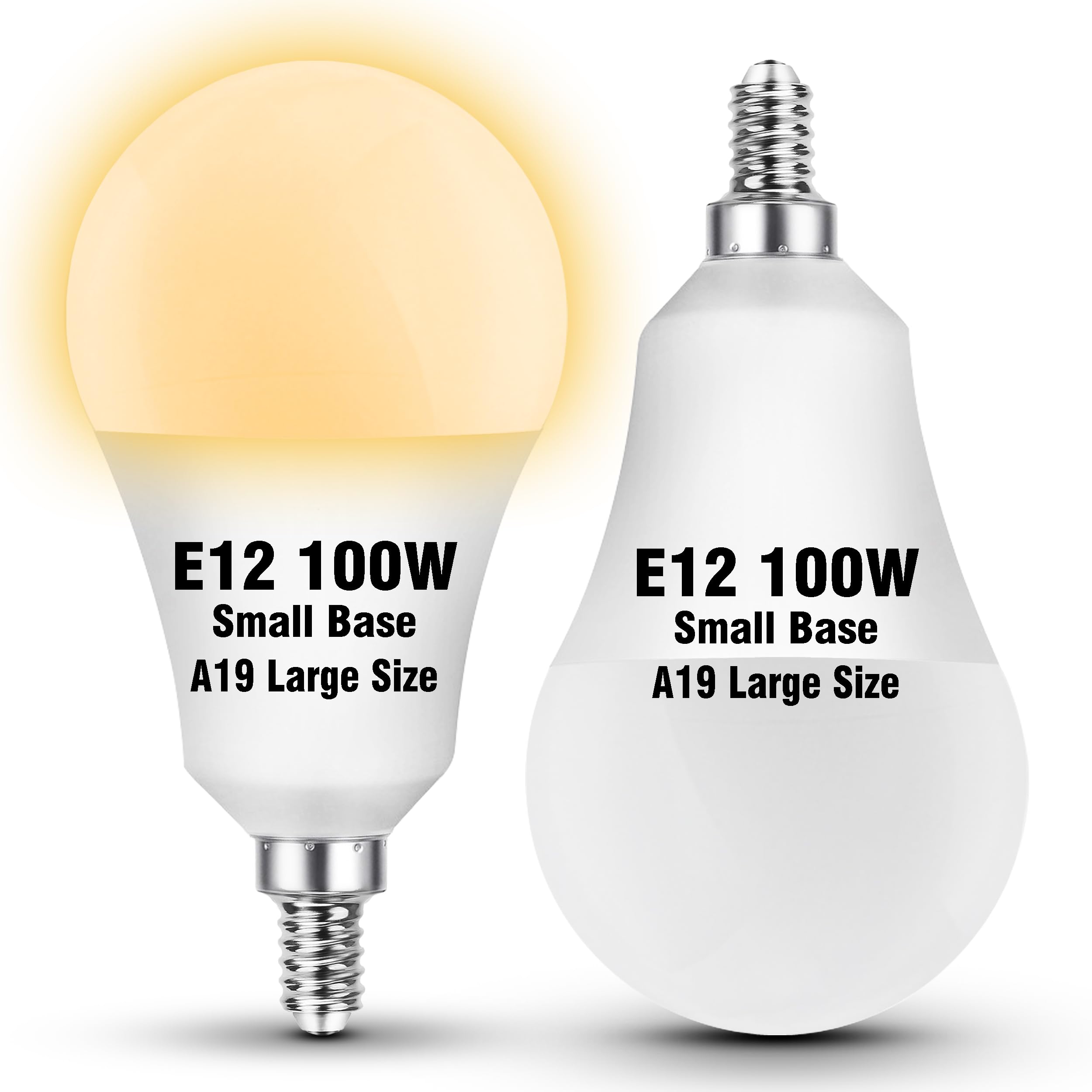 E12 A19 100W Equivalent LED Candelabra Light Bulbs 2700K Warm White  AC120V 9W 1000LM  E12 A60 Globe Candelabra Small Base Screw Socket Bulb for Ceiling Fan Chandelier Salt Lamp  Non-Dimmable  2 Pack