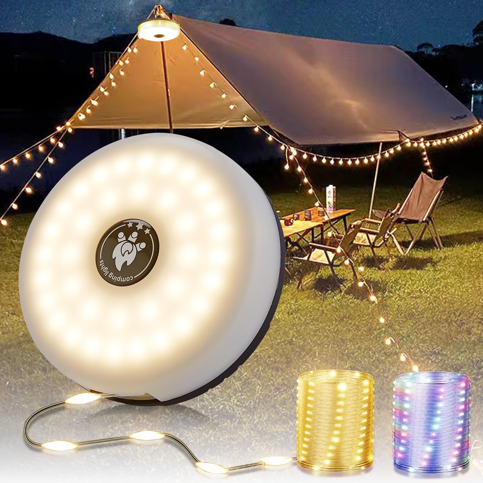 MDCMLKS Camping String Lights, 4 in 1 Portable Light, 32.8FT Waterproof, USB Rechargeable, 8 Lighting Modes, Black, Model CSL-1