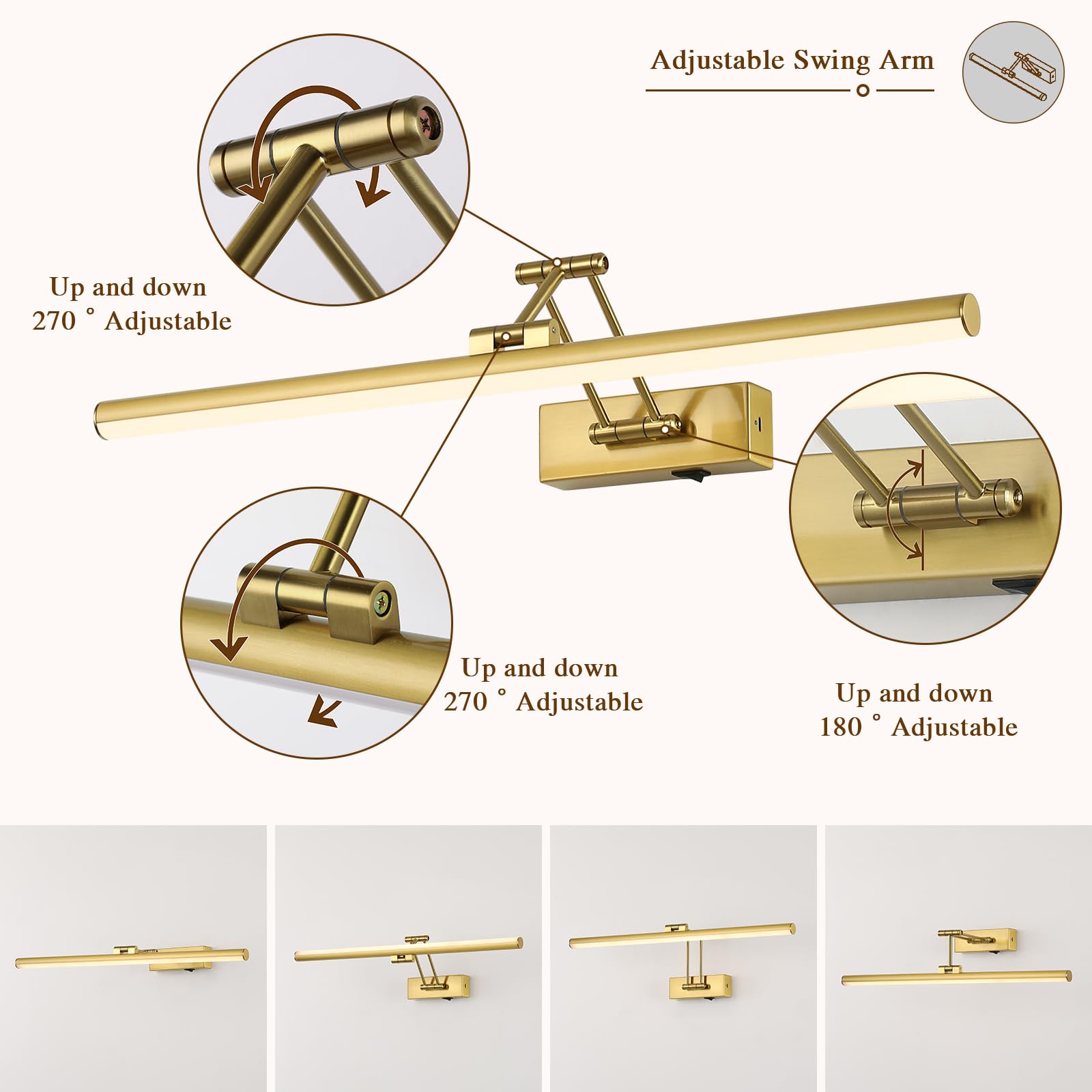 Joossnwell Battery Operated Picture Light - 23.62 Inch Wireless Art Lighting, Brass - Remote Dimmable for Paintings and Gallery Use