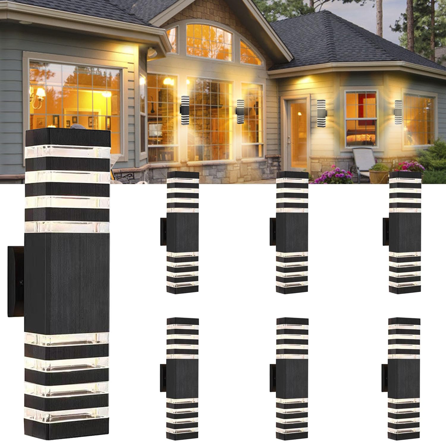 Tiyahomey LED Square Up & Down Wall Lights 24W 4000K, Waterproof Aluminum, 6 Pack