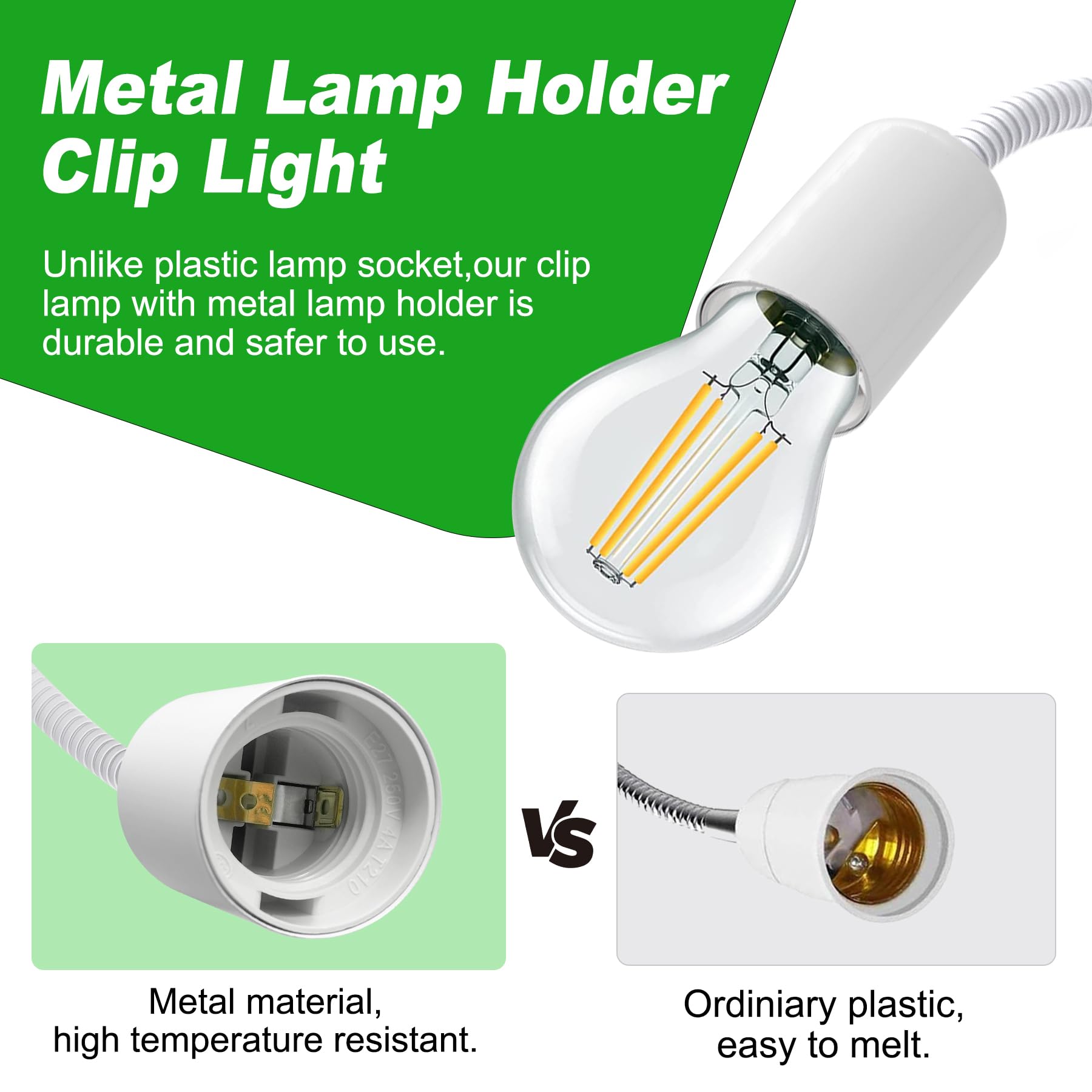 Puanticn Clip on Desk Lamp with 220 CM Cable, E27 Holder, Gooseneck, White, Model PTT.319 for Home Office